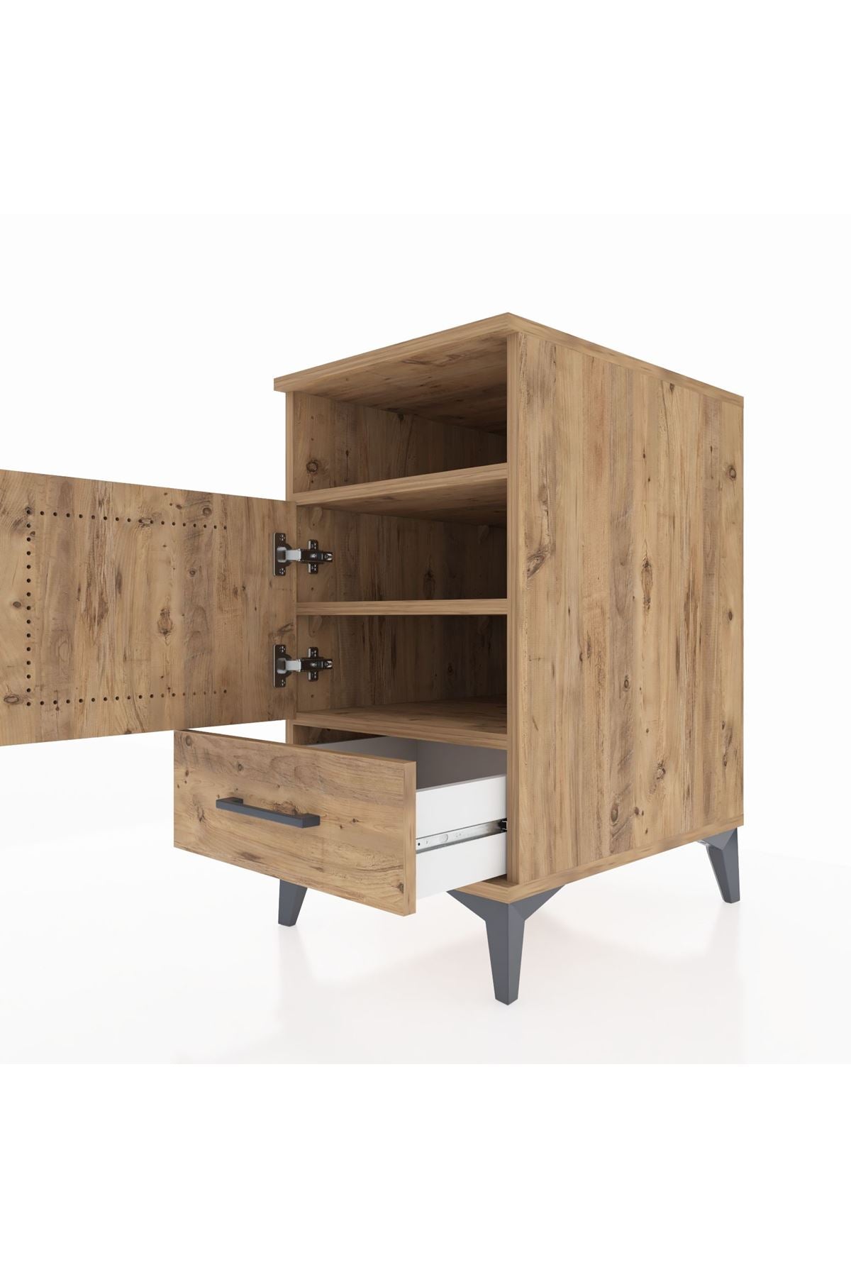 Kronos Komodin 3 Raflı Tek Çekmeceli Tek Kapaklı 44x59x80 Çam-Çam