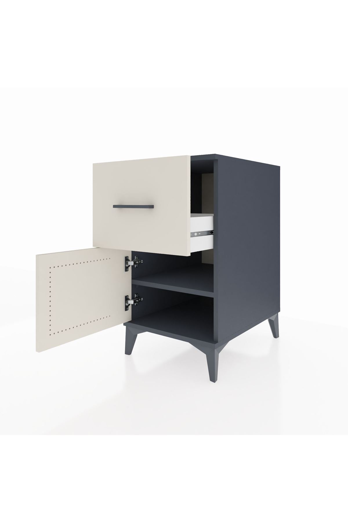 Kronos Komodin Tek Raflı Tek Çekmeceli Tek Kapaklı 44x59x80 Antrasit-Aytaşı