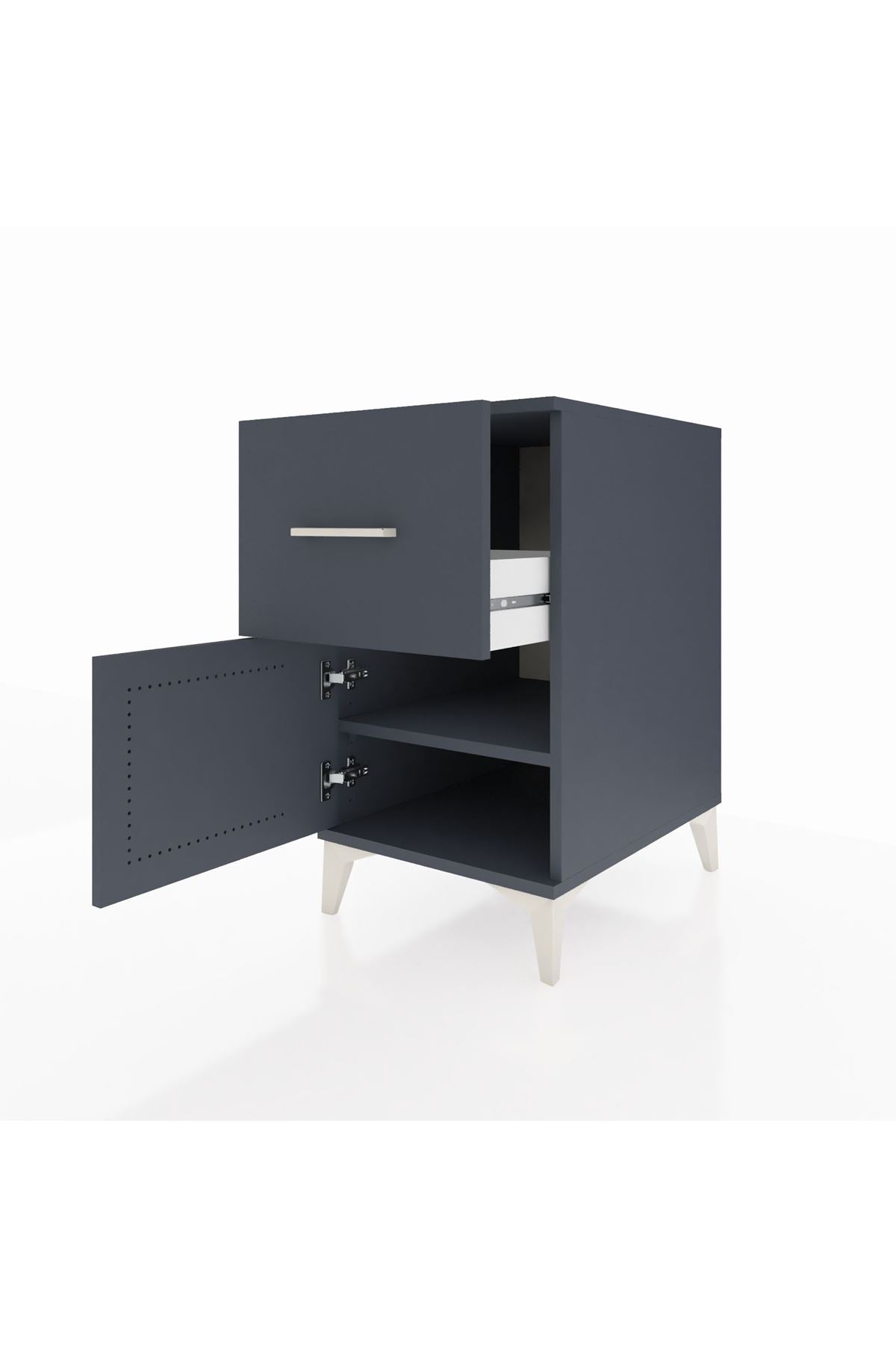 Kronos Komodin Tek Raflı Tek Çekmeceli Tek Kapaklı 44x59x80 Antrasit-Antrasit