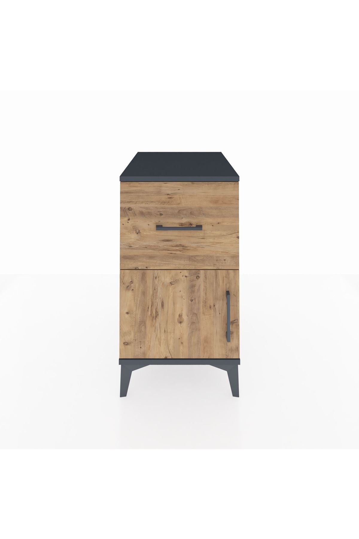 Kronos Komodin Tek Raflı Tek Çekmeceli Tek Kapaklı 44x59x80 Antrasit-Çam