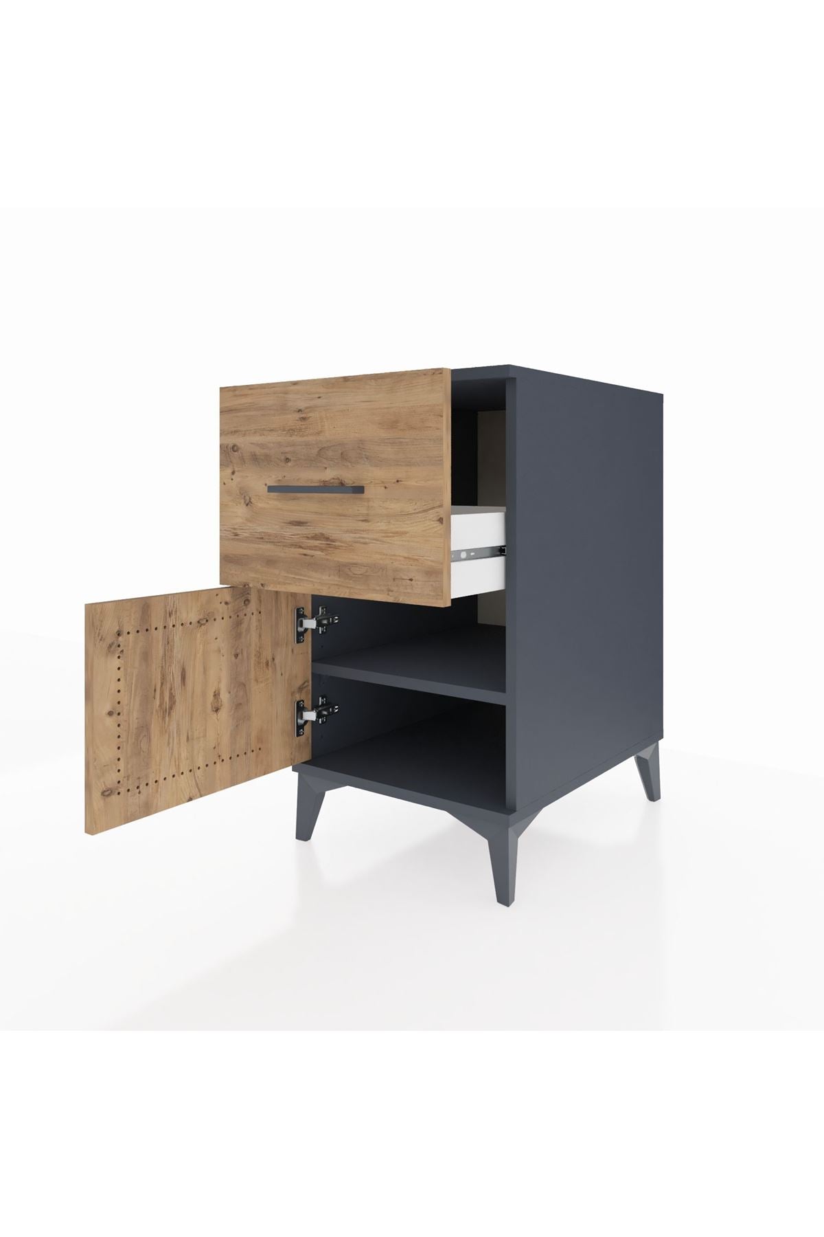 Kronos Komodin Tek Raflı Tek Çekmeceli Tek Kapaklı 44x59x80 Antrasit-Çam