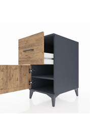 Kronos Komodin Tek Raflı Tek Çekmeceli Tek Kapaklı 44x59x80 Antrasit-Çam