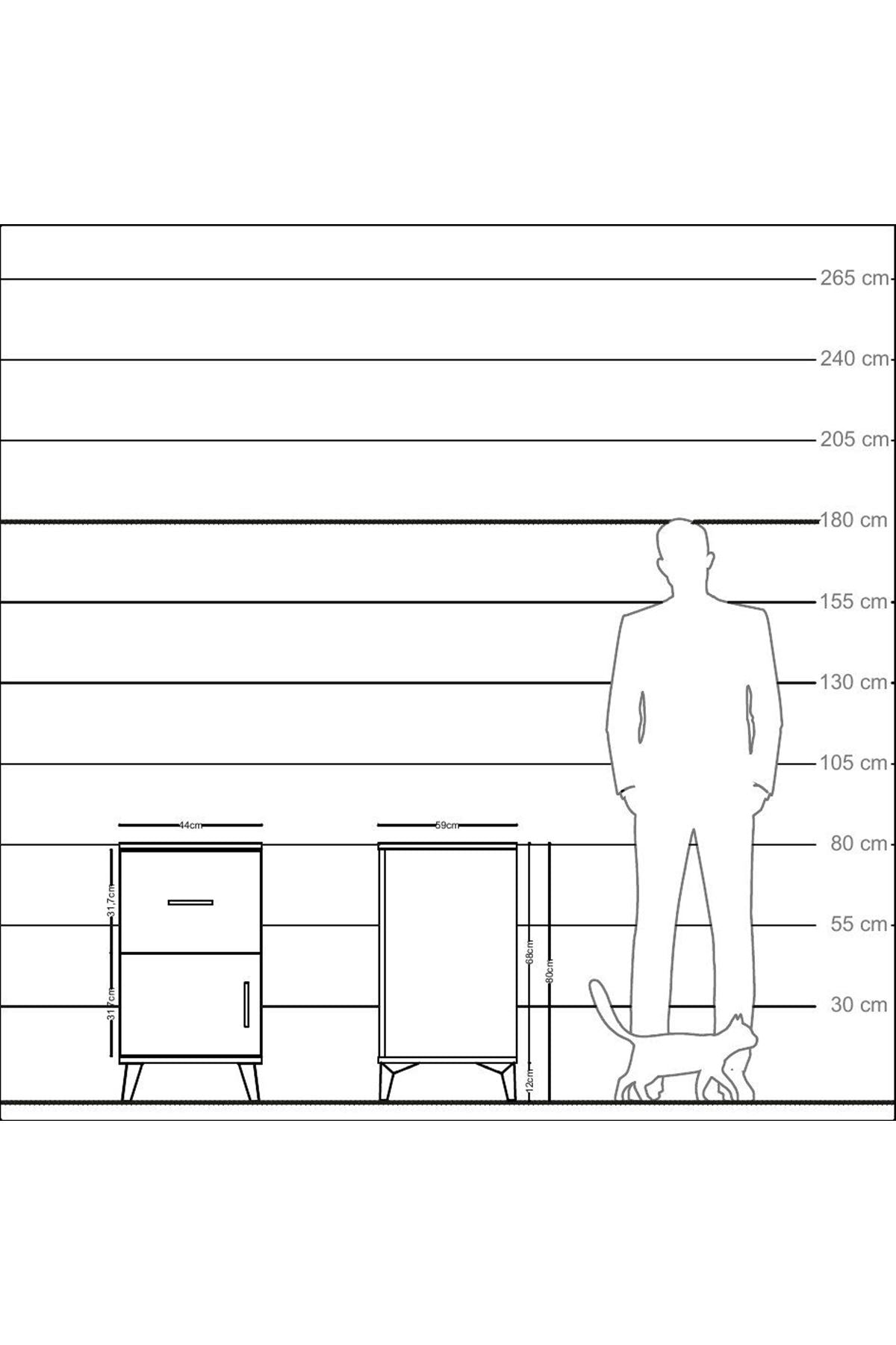 Kronos Komodin Tek Raflı Tek Çekmeceli Tek Kapaklı 44x59x80 Antrasit-Çam