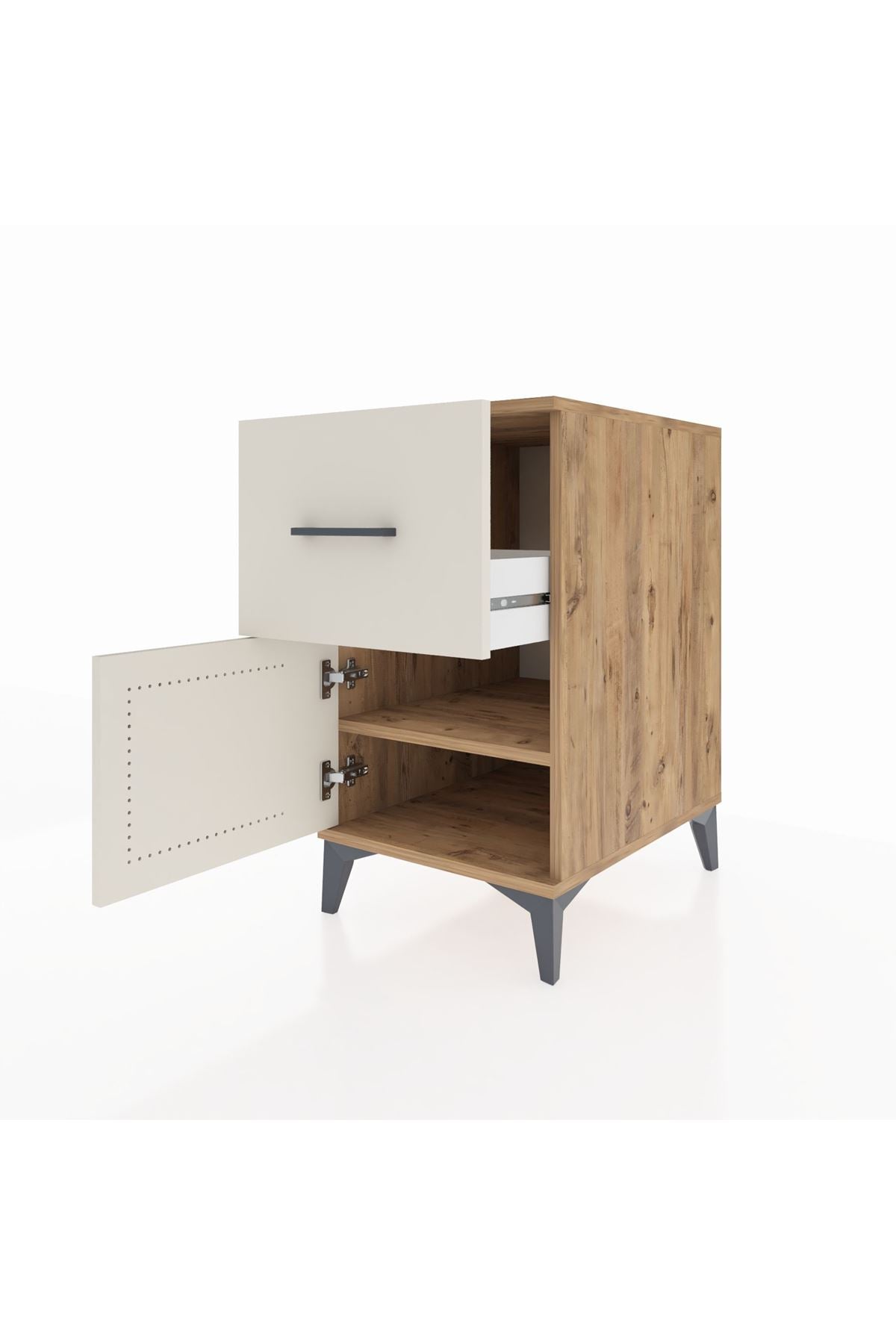 Kronos Komodin Tek Raflı Tek Çekmeceli Tek Kapaklı 44x59x80 Çam-Aytaşı