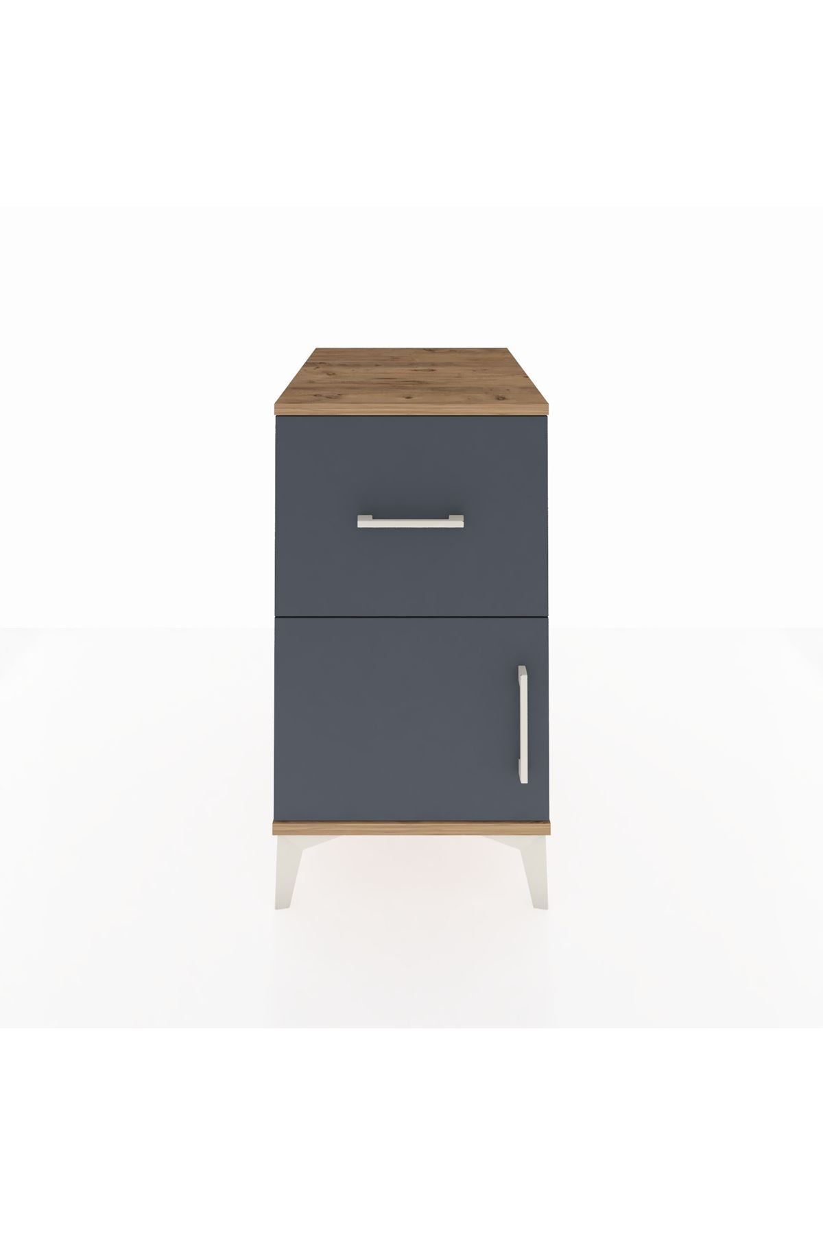 Kronos Komodin Tek Raflı Tek Çekmeceli Tek Kapaklı 44x59x80 Çam-Antrasit