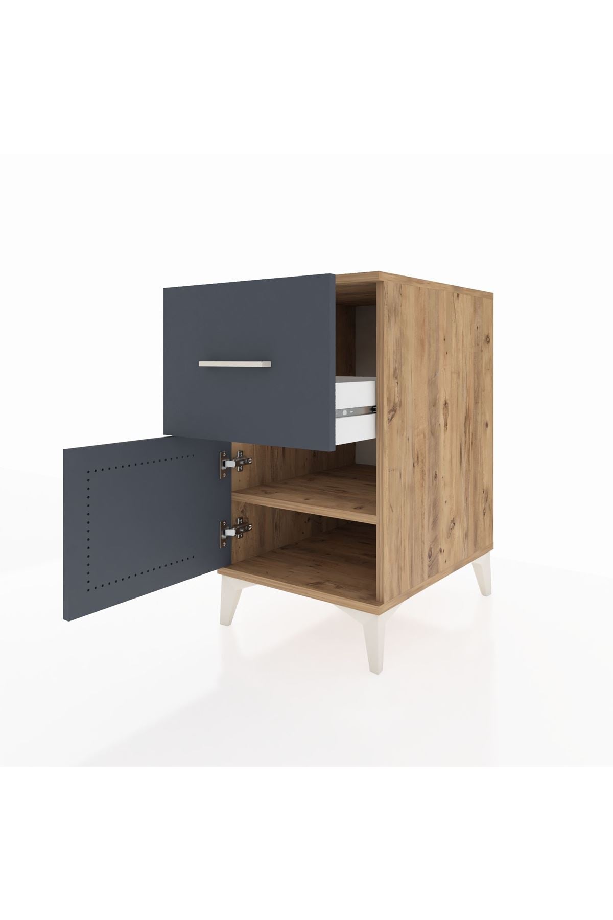 Kronos Komodin Tek Raflı Tek Çekmeceli Tek Kapaklı 44x59x80 Çam-Antrasit