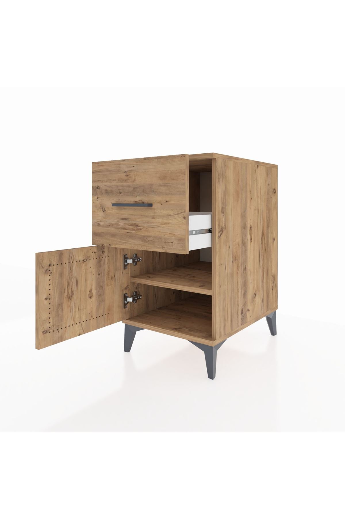 Kronos Komodin Tek Raflı Tek Çekmeceli Tek Kapaklı 44x59x80 Çam-Çam