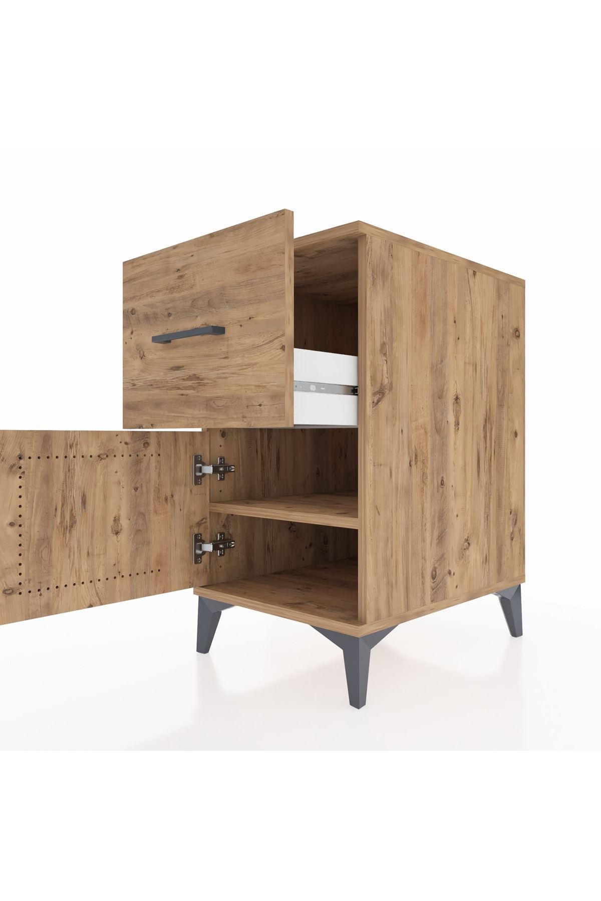 Kronos Komodin Tek Raflı Tek Çekmeceli Tek Kapaklı 44x59x80 Çam-Çam