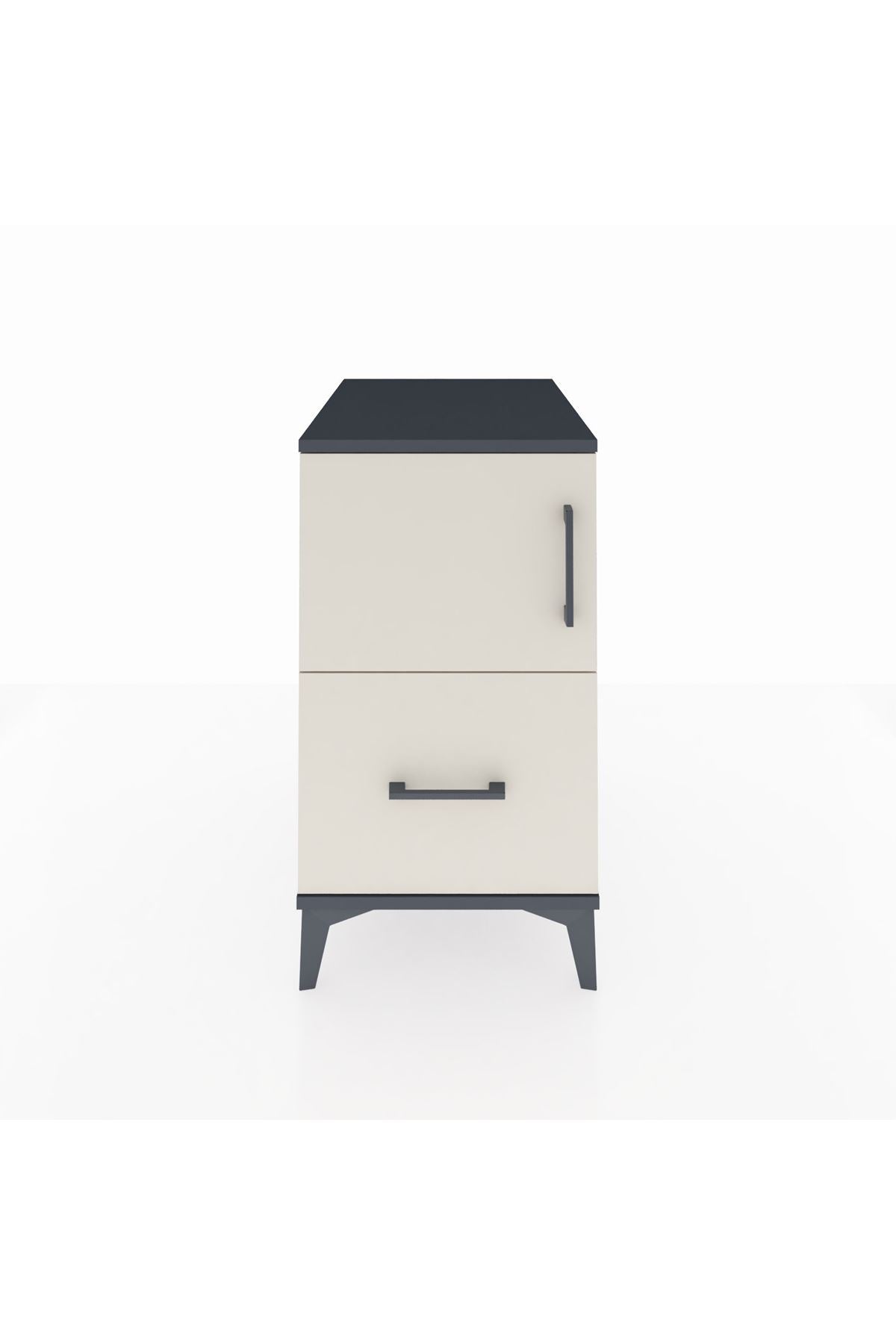 Kronos Komodin 2 Raflı Tek Çekmeceli Tek Kapaklı 44x59x80 Antrasit-Aytaşı