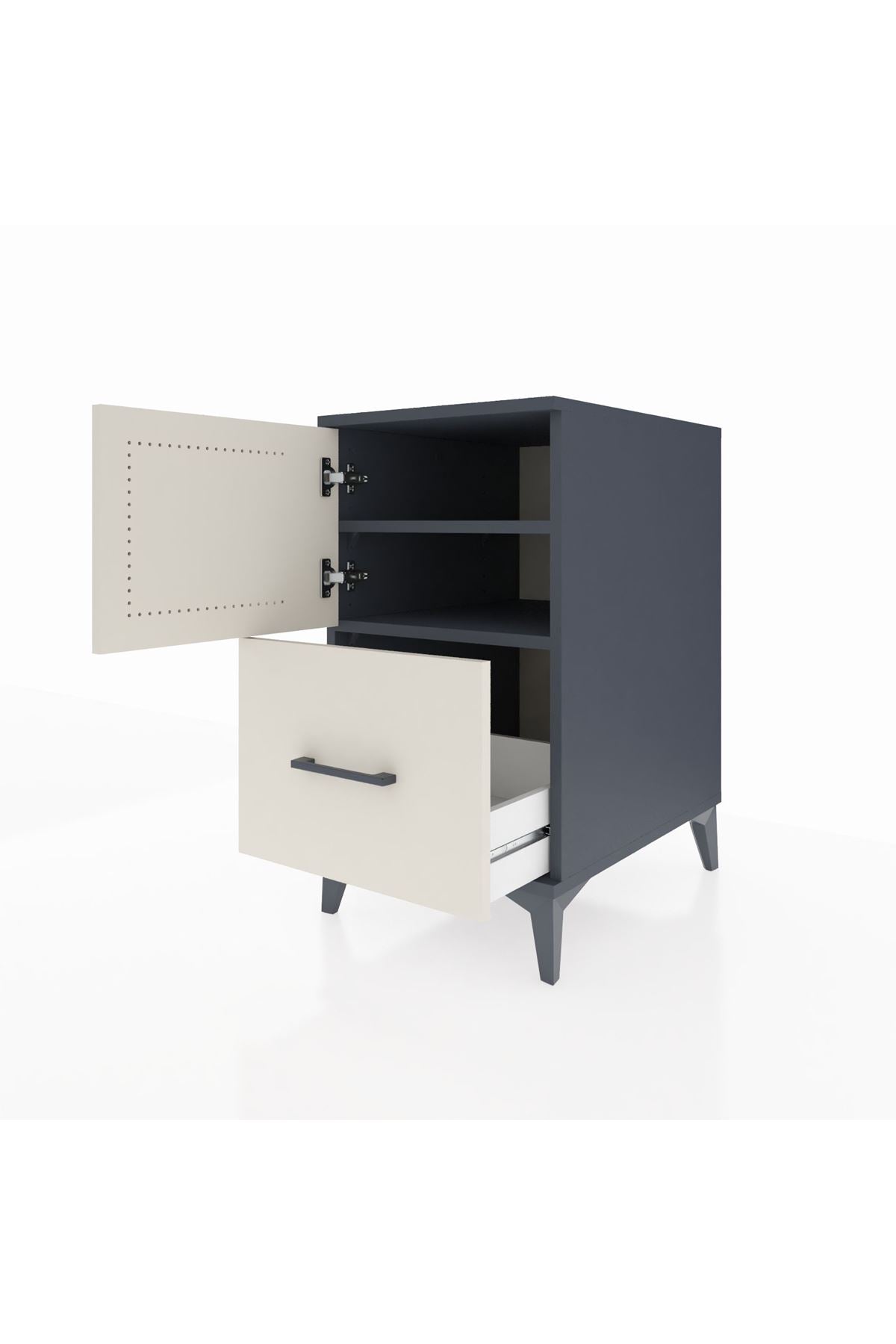 Kronos Komodin 2 Raflı Tek Çekmeceli Tek Kapaklı 44x59x80 Antrasit-Aytaşı