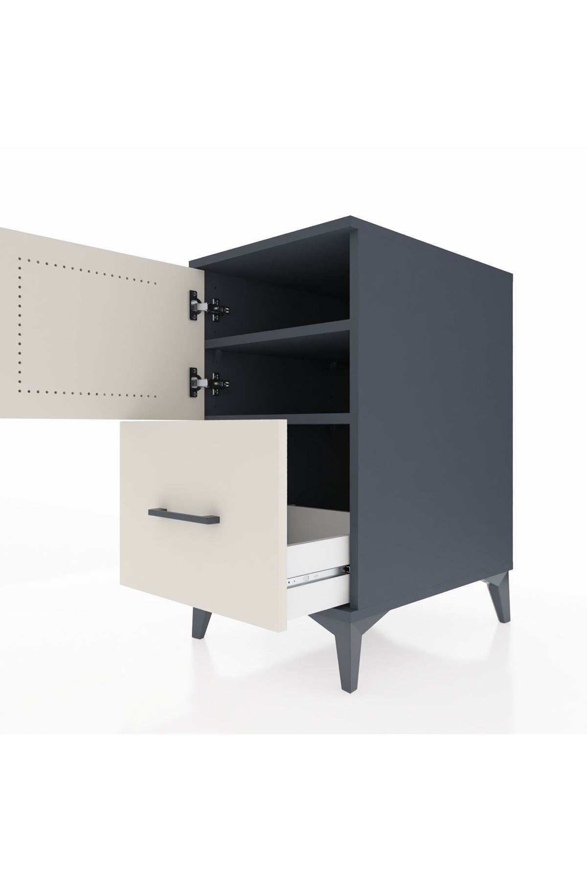 Kronos Komodin 2 Raflı Tek Çekmeceli Tek Kapaklı 44x59x80 Antrasit-Aytaşı