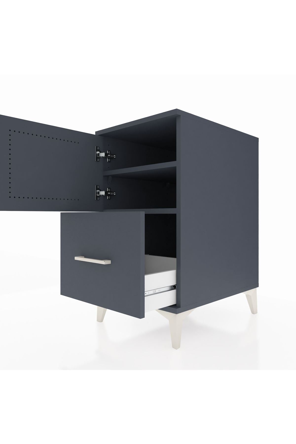 Kronos Komodin 2 Raflı Tek Çekmeceli Tek Kapaklı 44x59x80 Antrasit-Antrasit