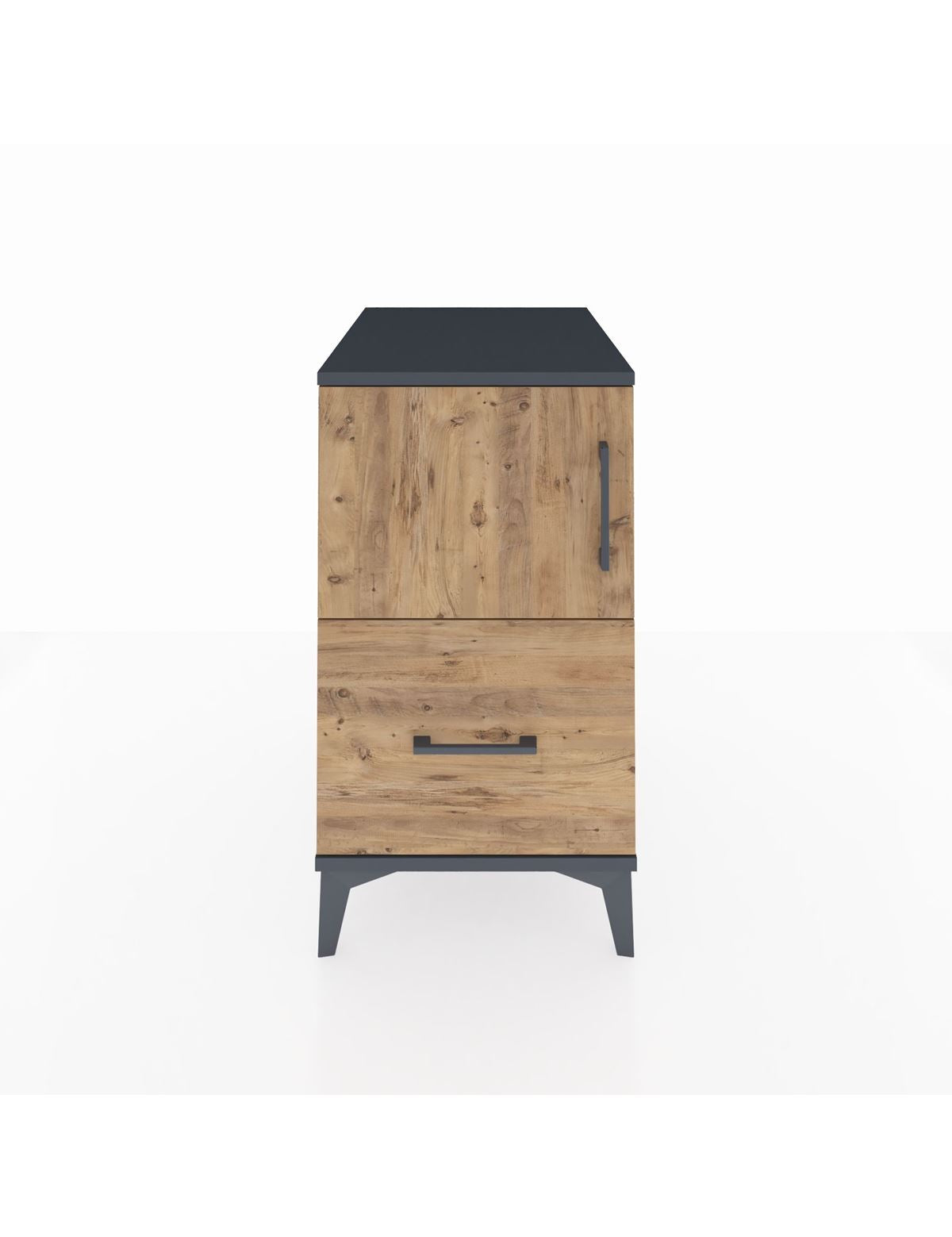 Kronos Komodin 2 Raflı Tek Çekmeceli Tek Kapaklı 44x59x80 Antrasit-Çam