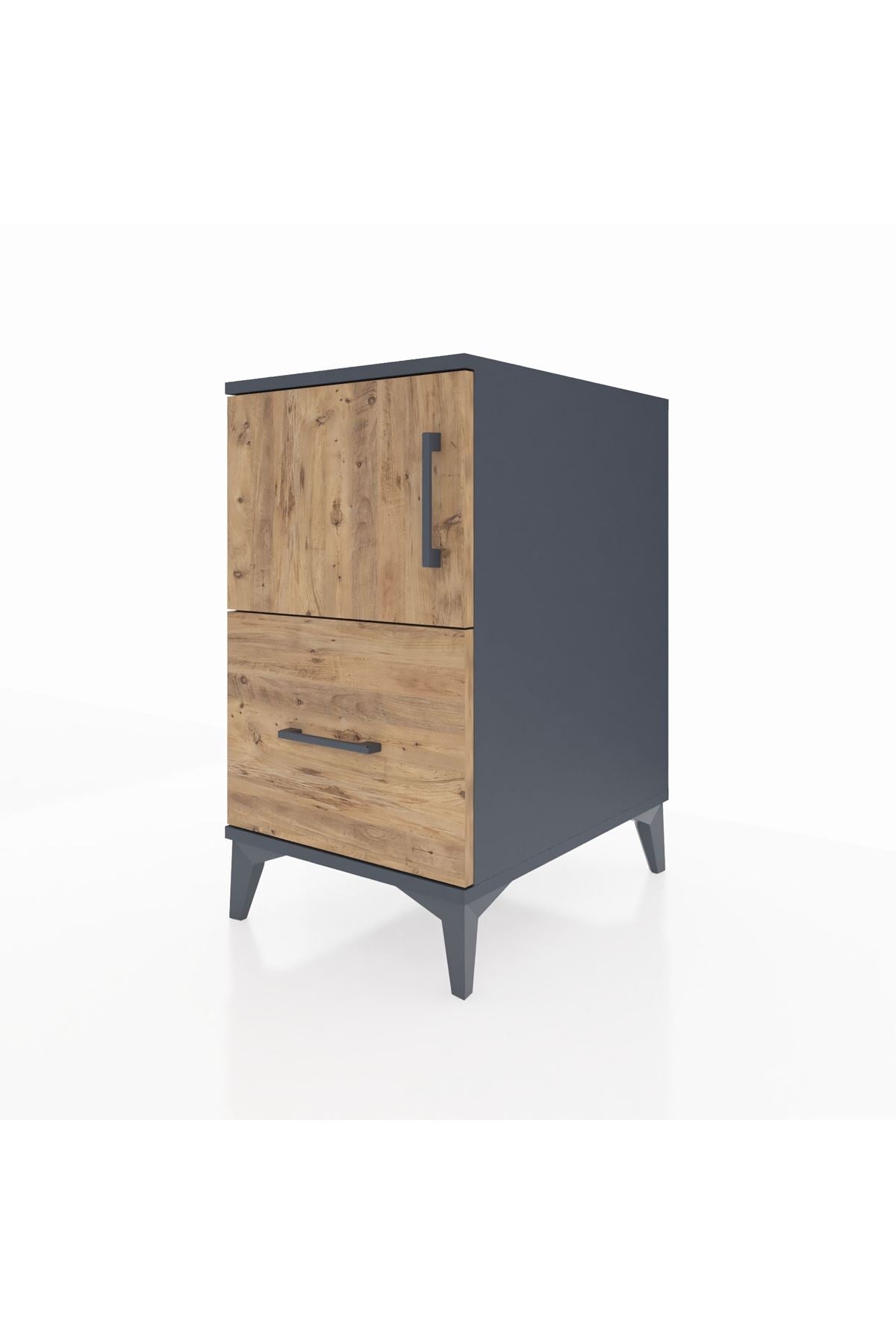 Kronos Komodin 2 Raflı Tek Çekmeceli Tek Kapaklı 44x59x80 Antrasit-Çam