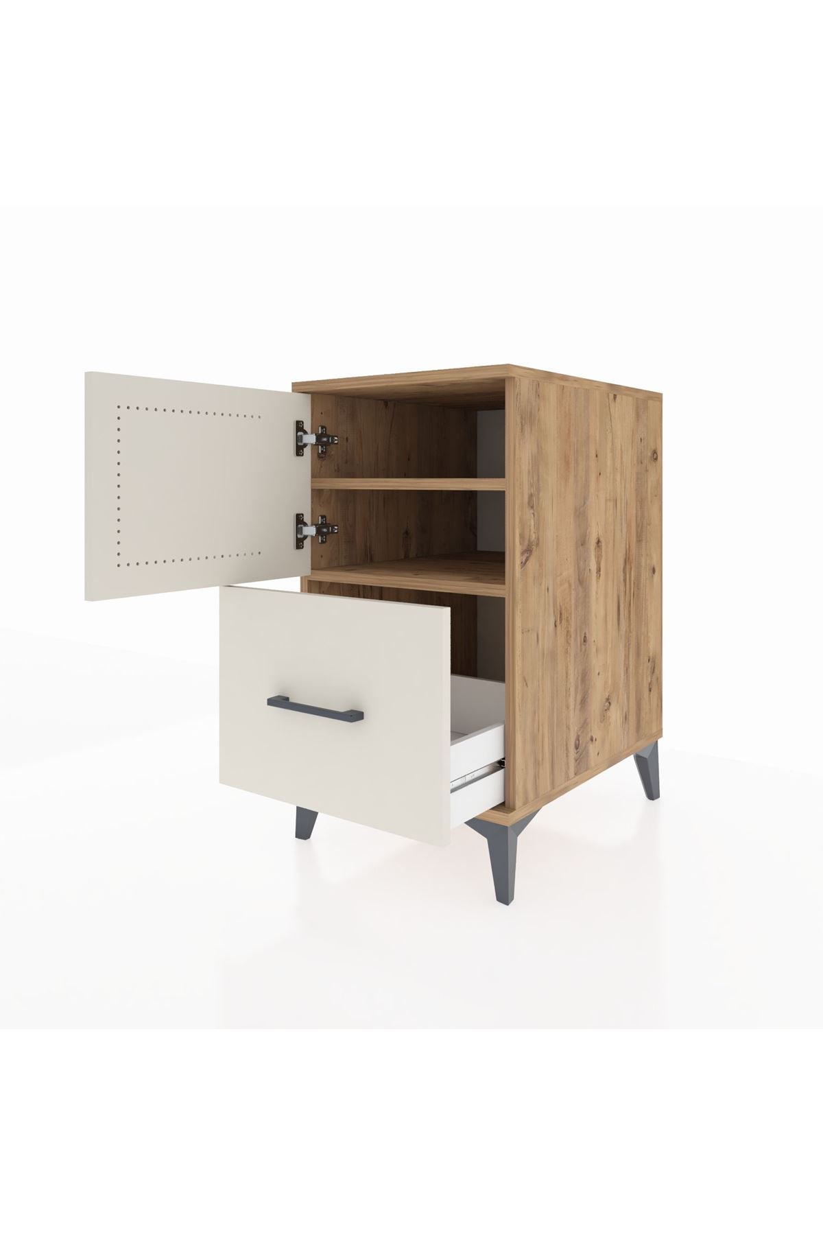 Kronos Komodin 2 Raflı Tek Çekmeceli Tek Kapaklı 44x59x80 Çam-Aytaşı