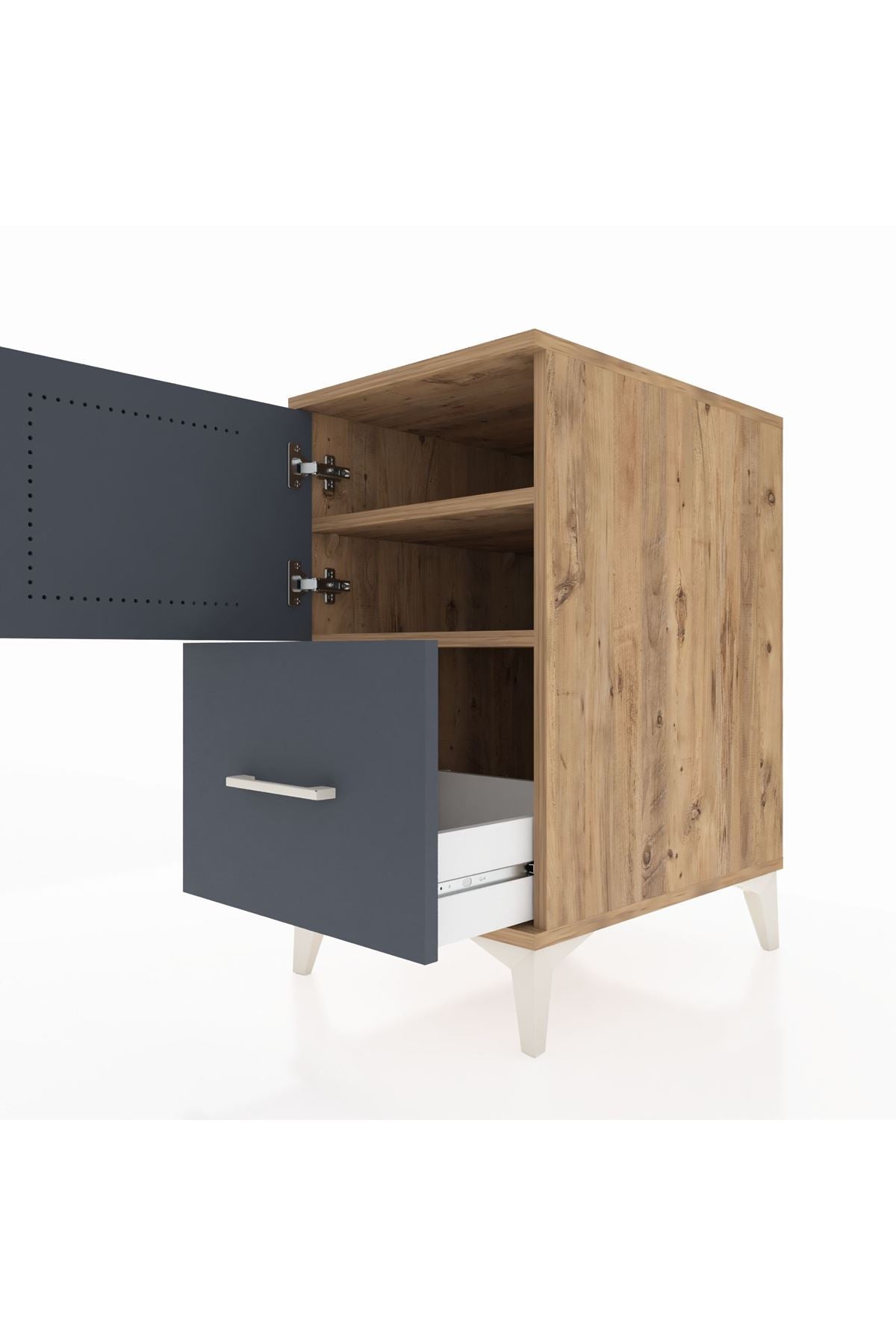 Kronos Komodin 2 Raflı Tek Çekmeceli Tek Kapaklı 44x59x80 Çam-Antrasit