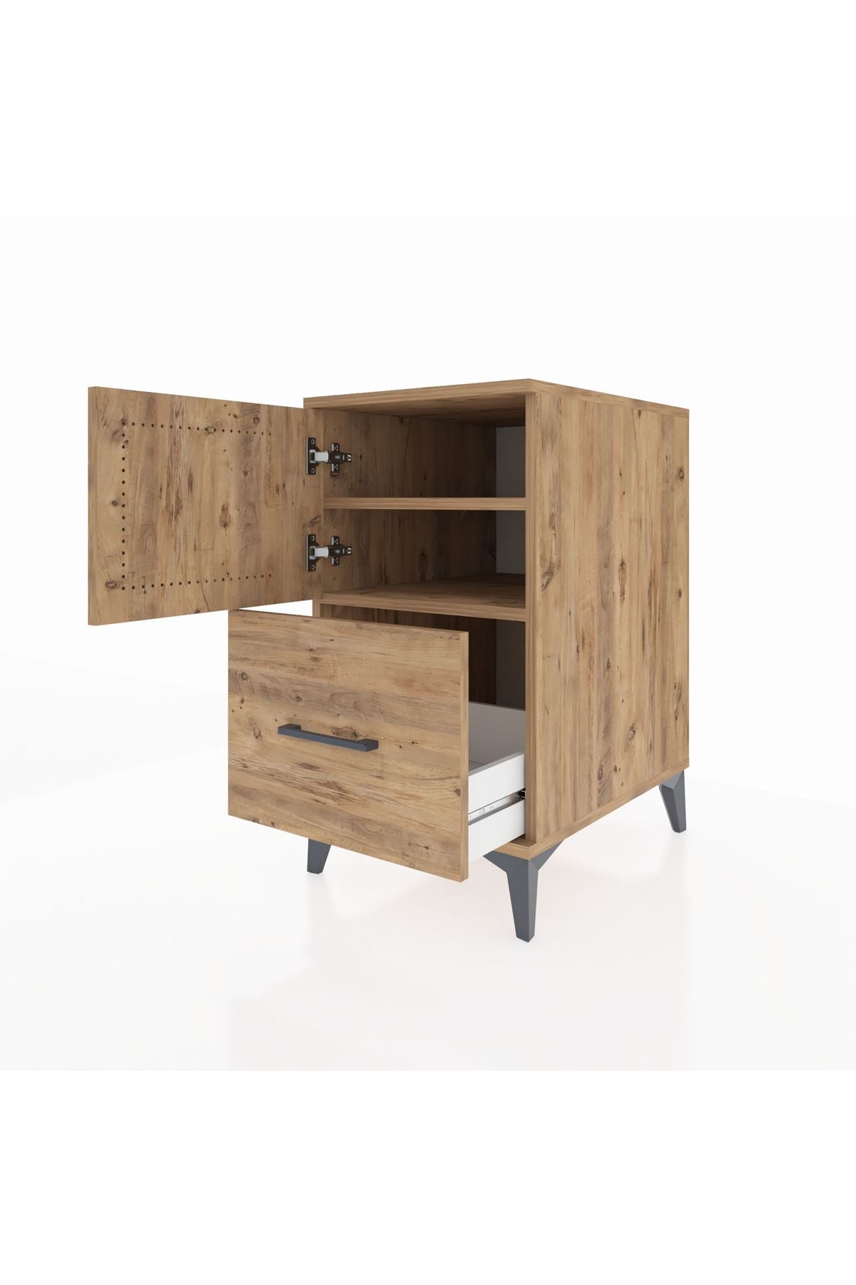 Kronos Komodin 2 Raflı Tek Çekmeceli Tek Kapaklı 44x59x80 Çam-Çam