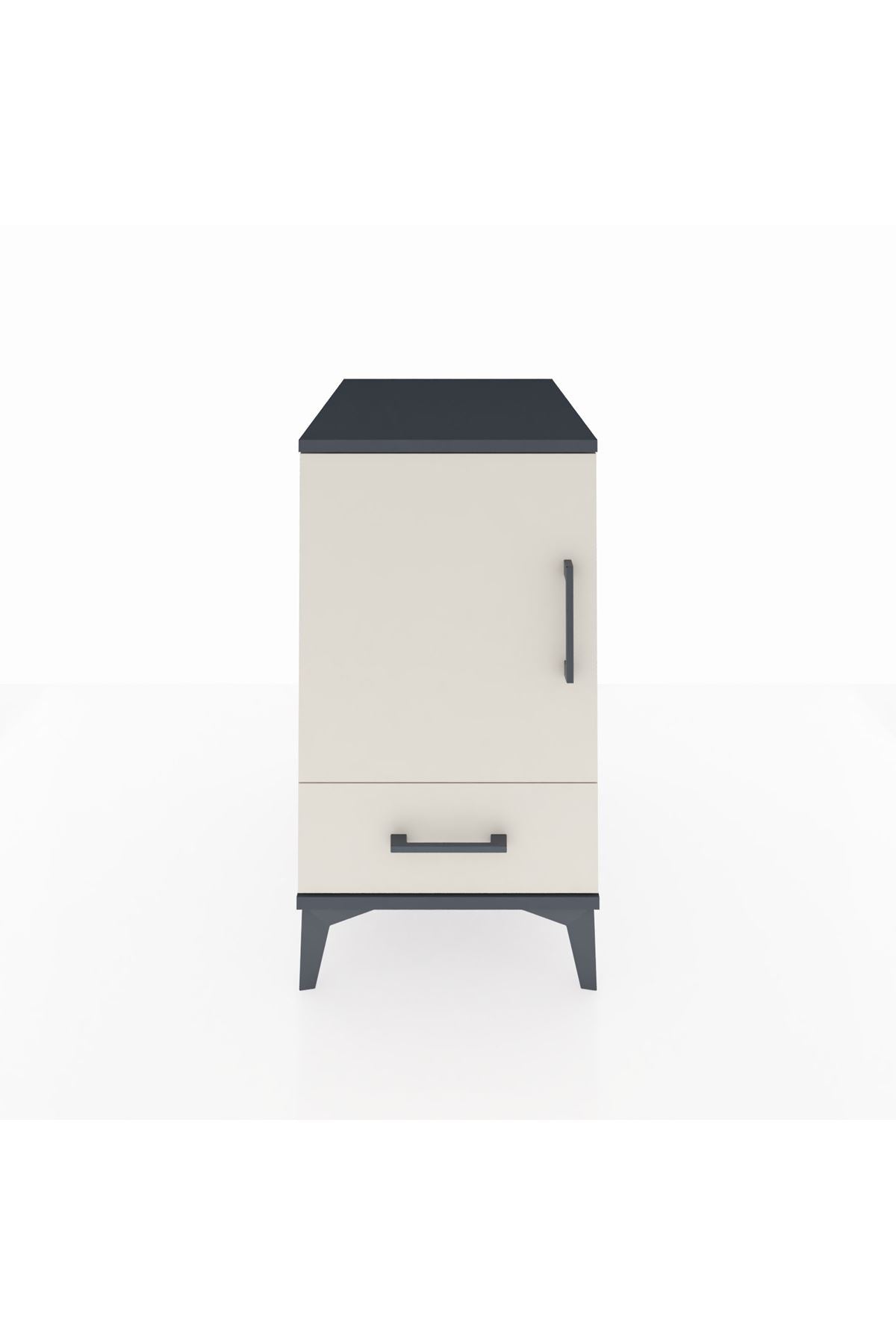 Kronos Komodin 2 Raflı Tek Çekmeceli Tek Kapaklı 44x59x80 Antrasit-Aytaşı