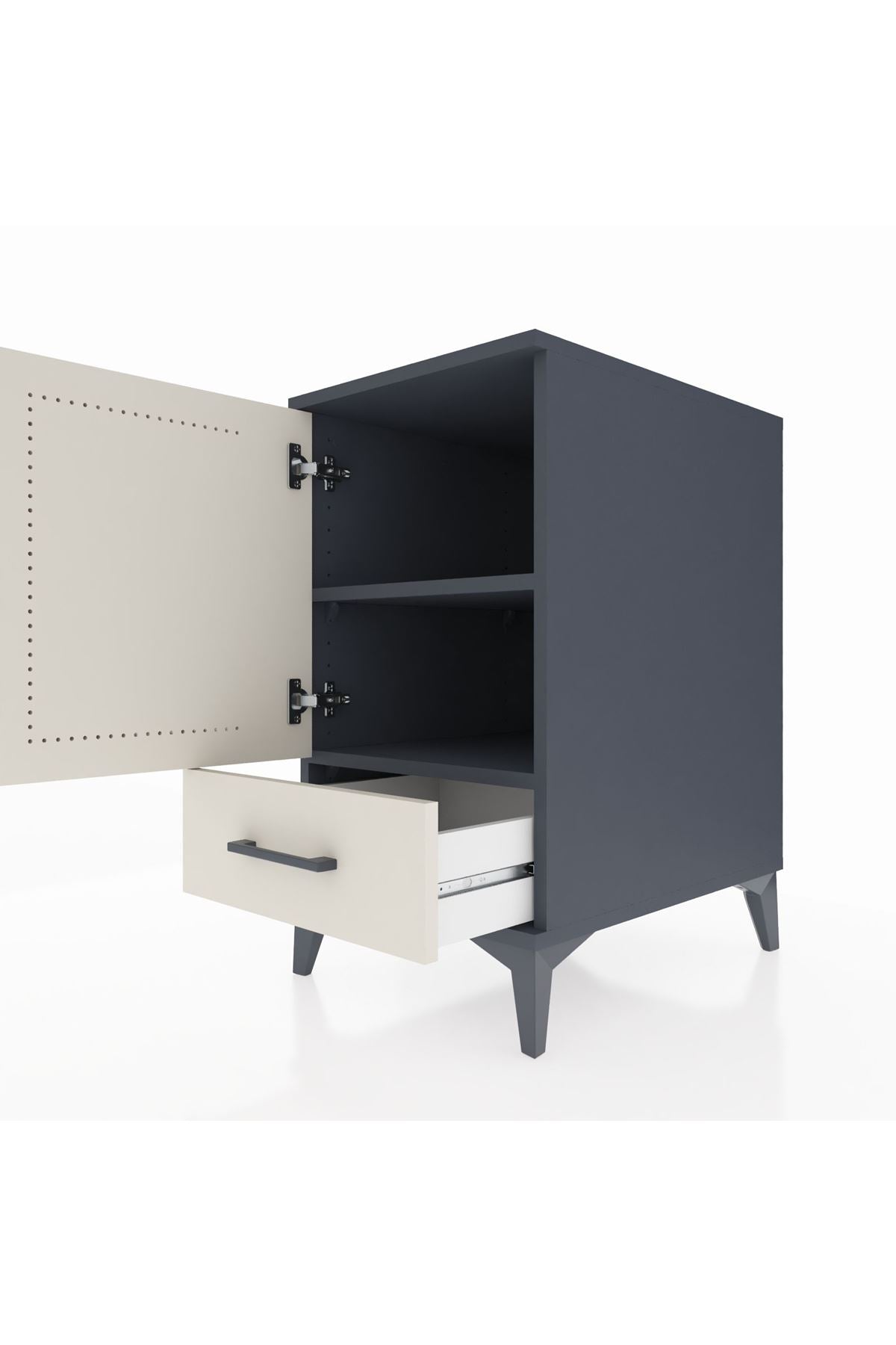 Kronos Komodin 2 Raflı Tek Çekmeceli Tek Kapaklı 44x59x80 Antrasit-Aytaşı