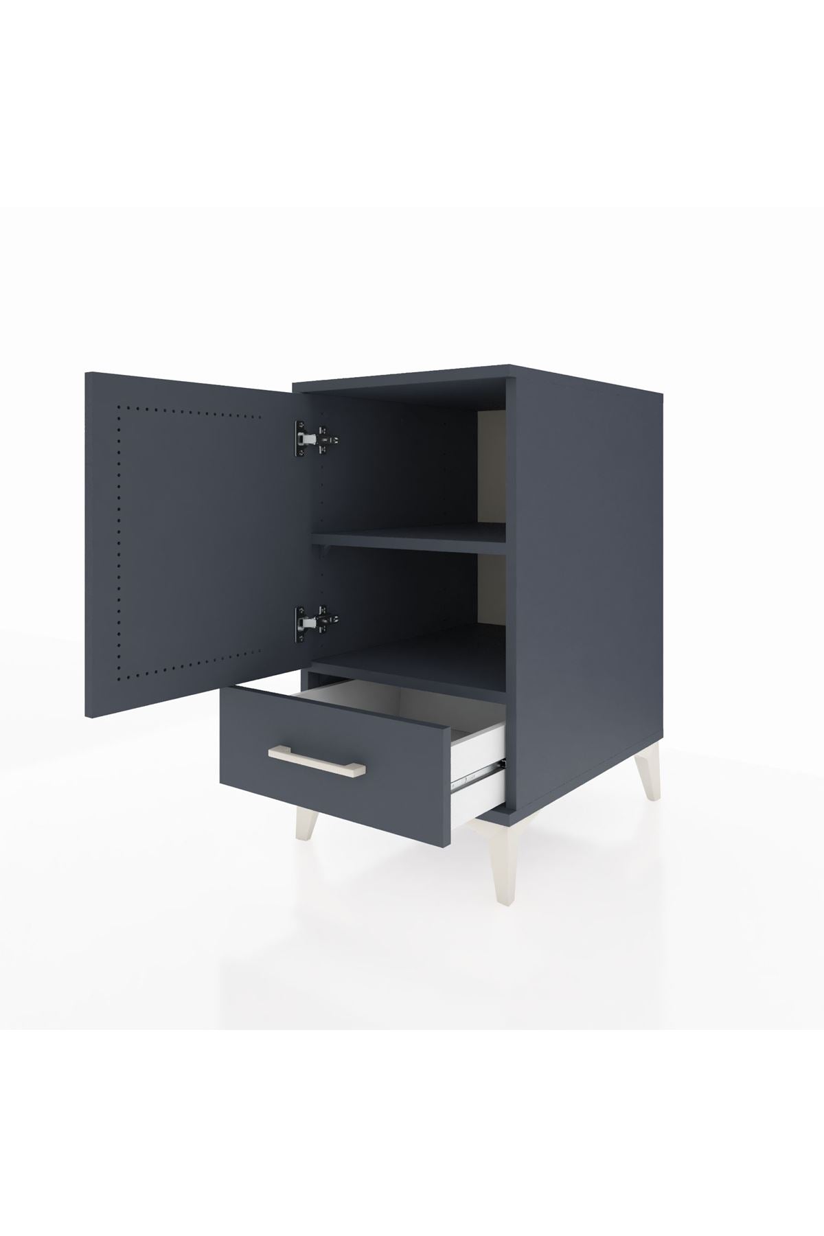 Kronos Komodin 2 Raflı Tek Çekmeceli Tek Kapaklı 44x59x80 Antrasit-Antrasit