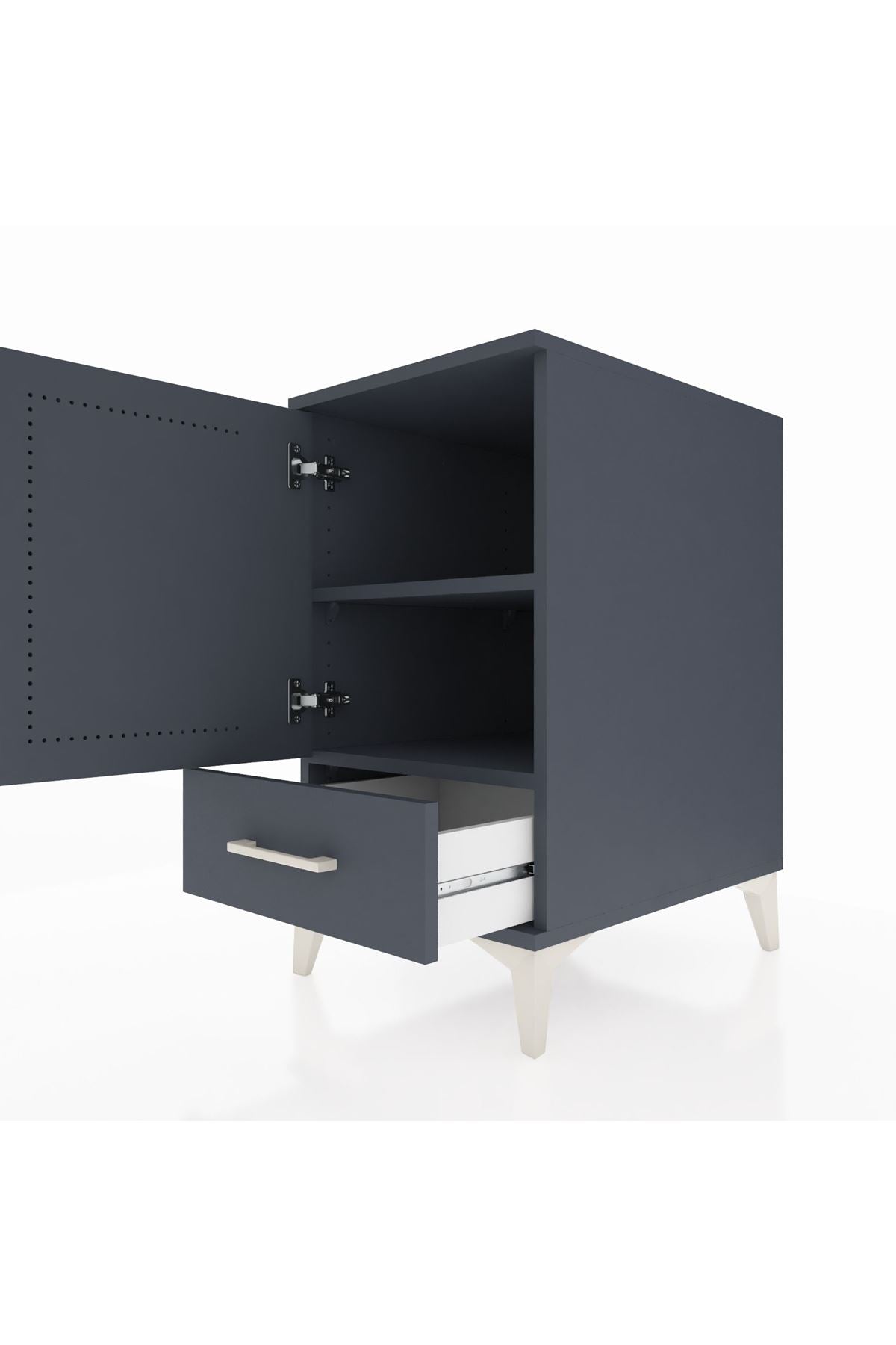 Kronos Komodin 2 Raflı Tek Çekmeceli Tek Kapaklı 44x59x80 Antrasit-Antrasit