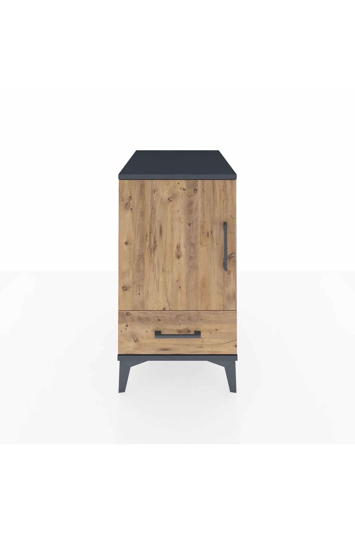 Kronos Komodin 2 Raflı Tek Çekmeceli Tek Kapaklı 44x59x80 Antrasit-Çam