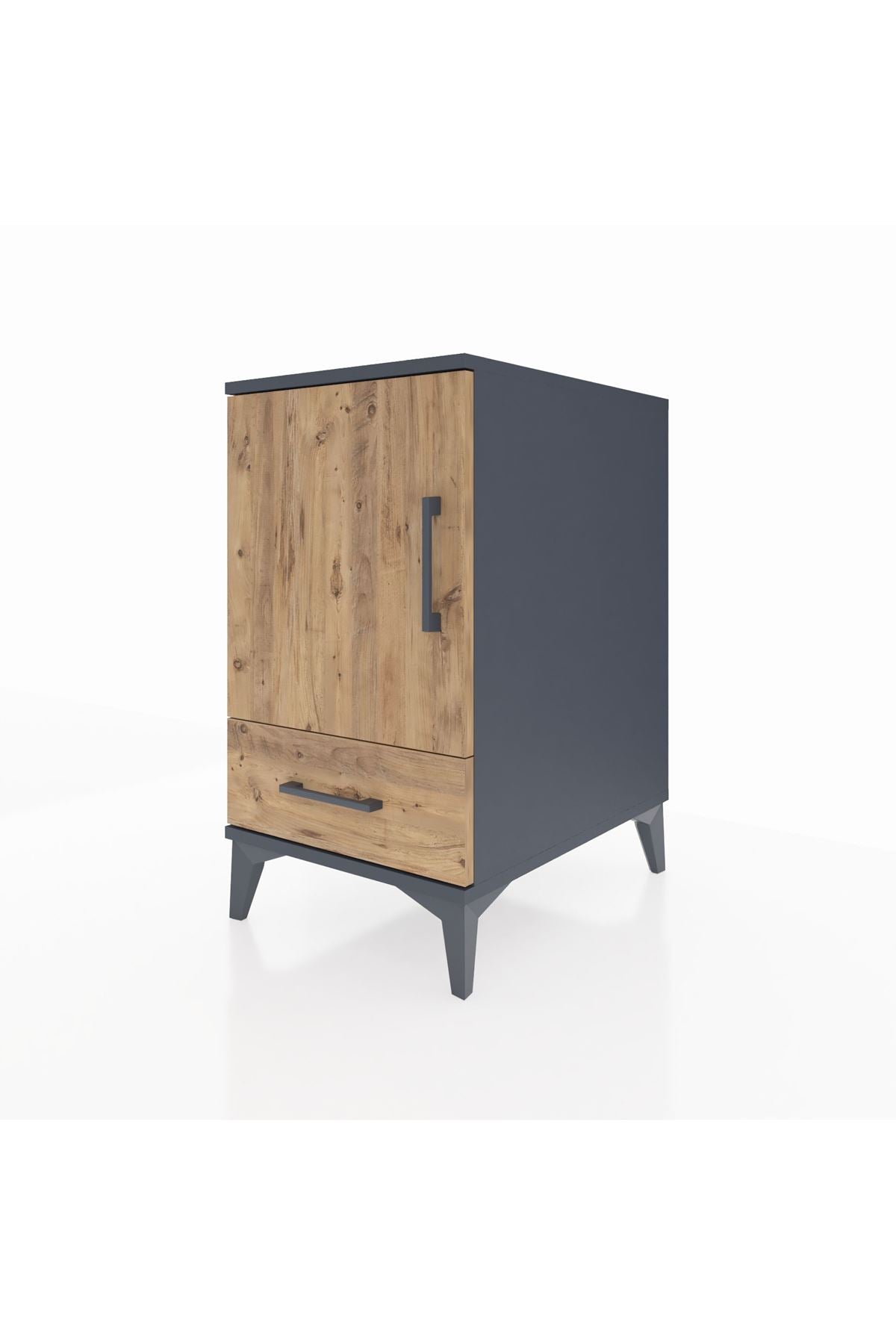 Kronos Komodin 2 Raflı Tek Çekmeceli Tek Kapaklı 44x59x80 Antrasit-Çam