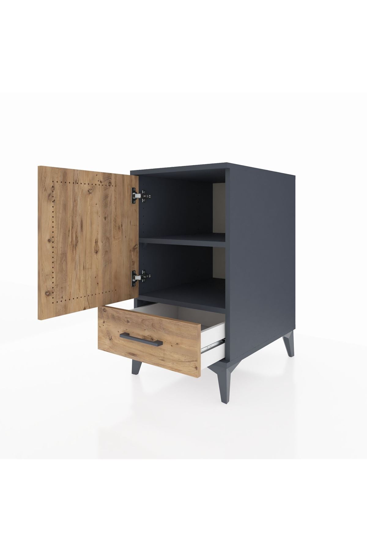 Kronos Komodin 2 Raflı Tek Çekmeceli Tek Kapaklı 44x59x80 Antrasit-Çam