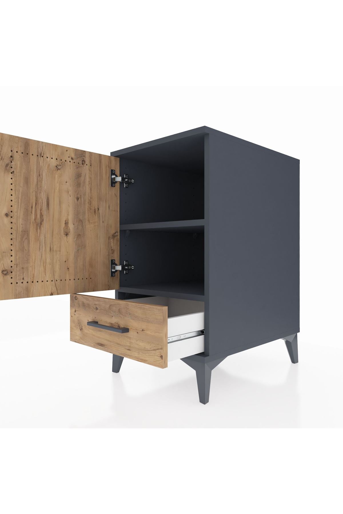 Kronos Komodin 2 Raflı Tek Çekmeceli Tek Kapaklı 44x59x80 Antrasit-Çam