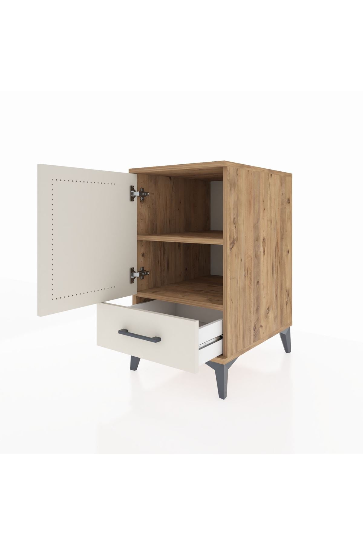 Kronos Komodin 2 Raflı Tek Çekmeceli Tek Kapaklı 44x59x80 Çam-Aytaşı