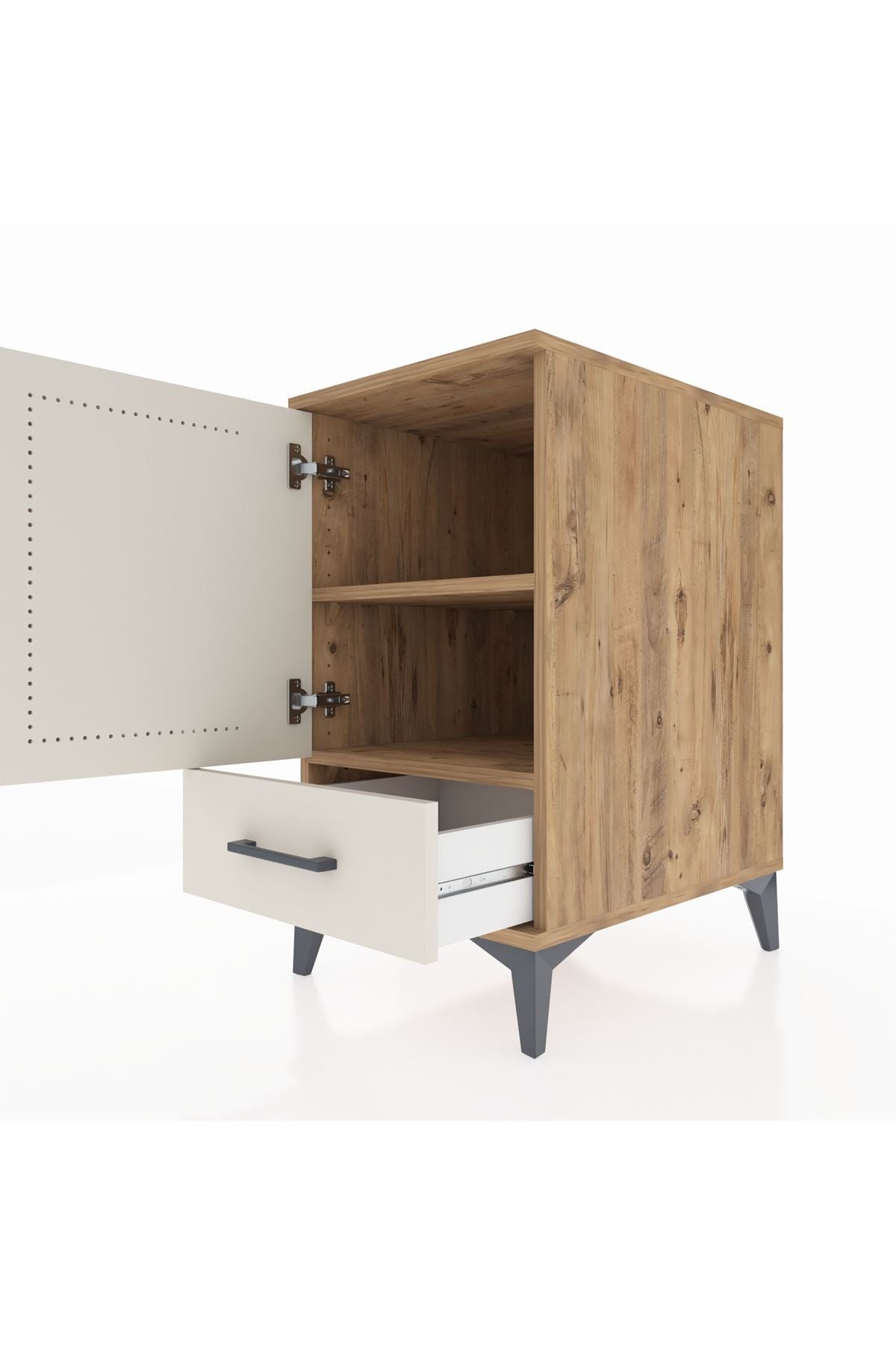 Kronos Komodin 2 Raflı Tek Çekmeceli Tek Kapaklı 44x59x80 Çam-Aytaşı