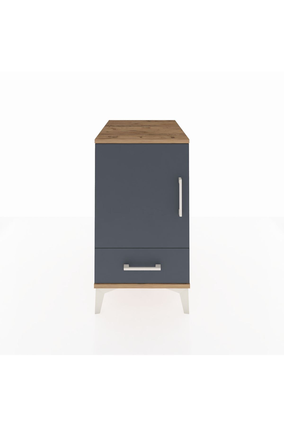 Kronos Komodin 2 Raflı Tek Çekmeceli Tek Kapaklı 44x59x80 Çam-Antrasit