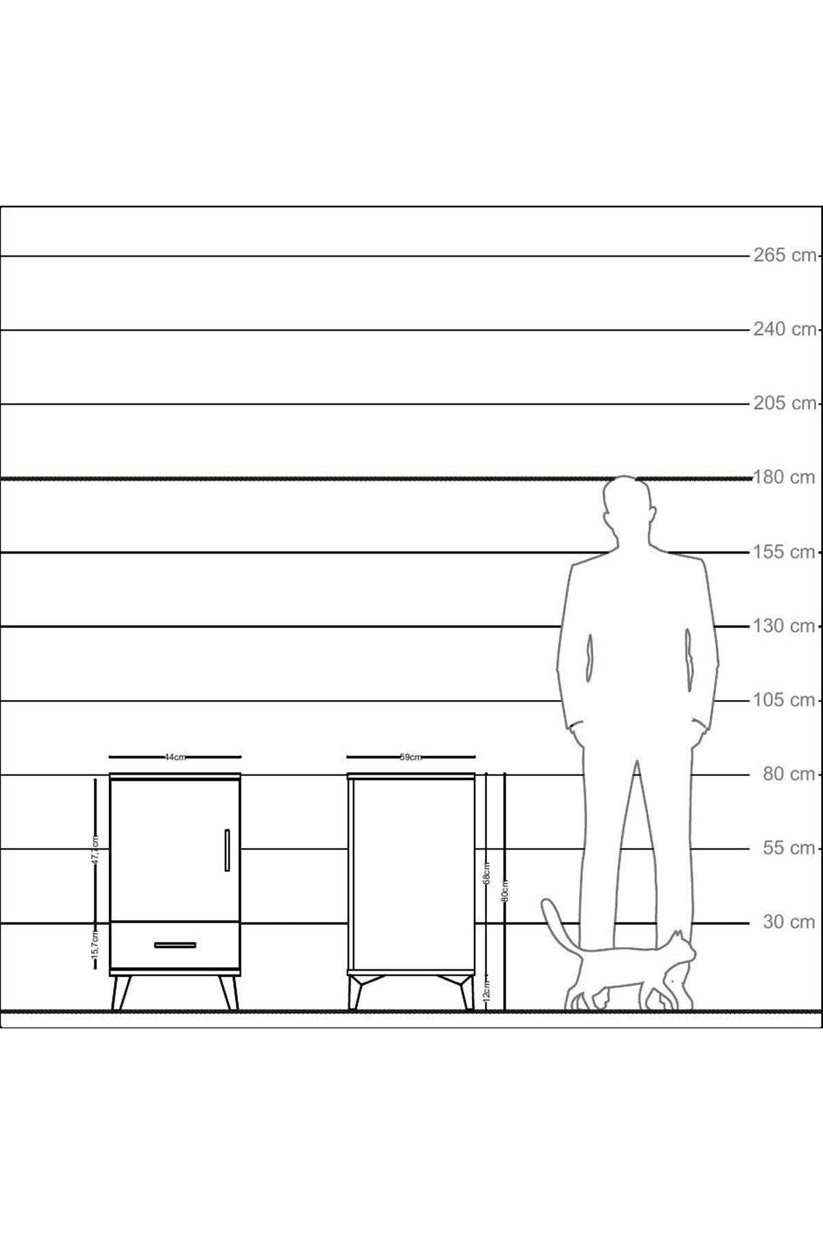 Kronos Komodin 2 Raflı Tek Çekmeceli Tek Kapaklı 44x59x80 Çam-Çam