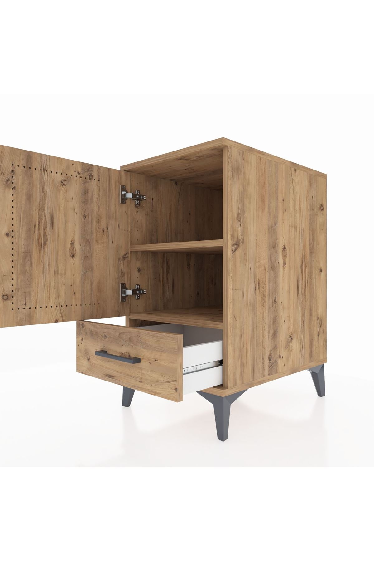 Kronos Komodin 2 Raflı Tek Çekmeceli Tek Kapaklı 44x59x80 Çam-Çam