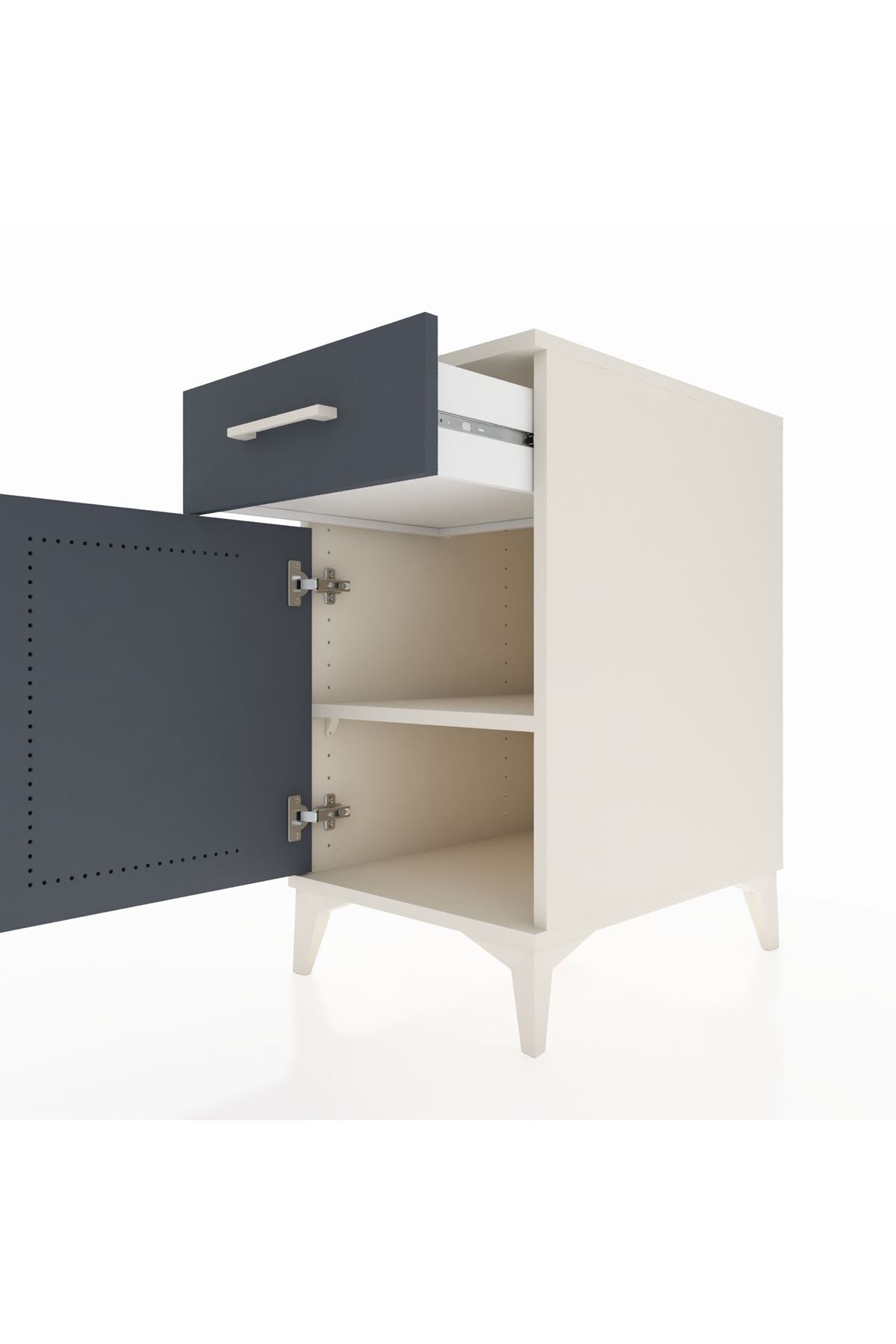 Kronos Komodin Tek Raflı Tek Çekmeceli Tek Kapaklı 44x59x80 Aytaşı-Antrasit