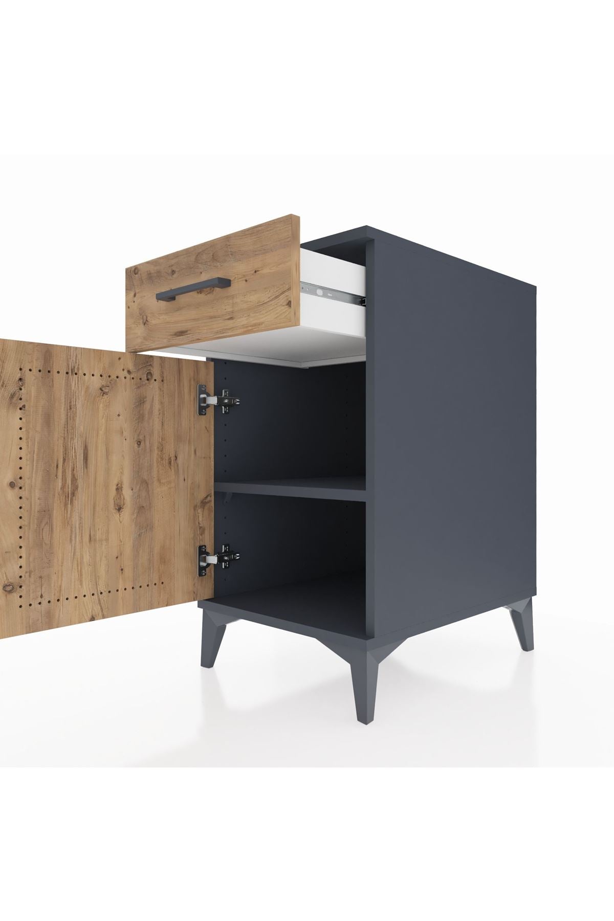 Kronos Komodin Tek Raflı Tek Çekmeceli Tek Kapaklı 44x59x80 Antrasit-Çam