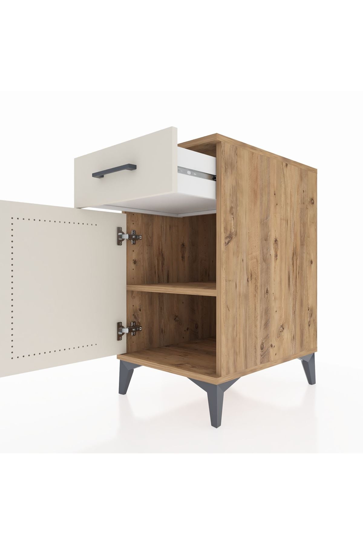 Kronos Komodin Tek Raflı Tek Çekmeceli Tek Kapaklı 44x59x80 Çam-Aytaşı