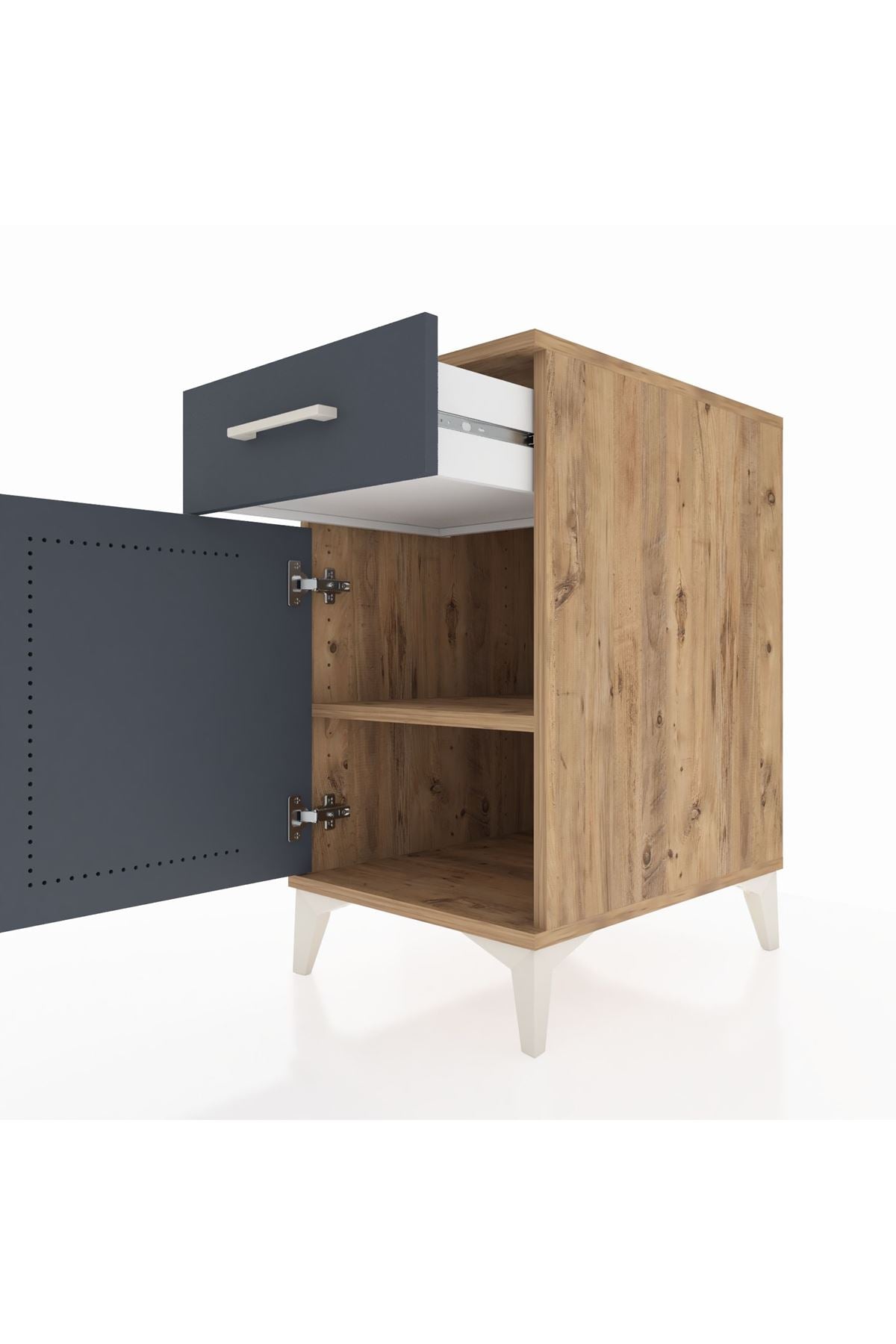 Kronos Komodin Tek Raflı Tek Çekmeceli Tek Kapaklı 44x59x80 Çam-Antrasit