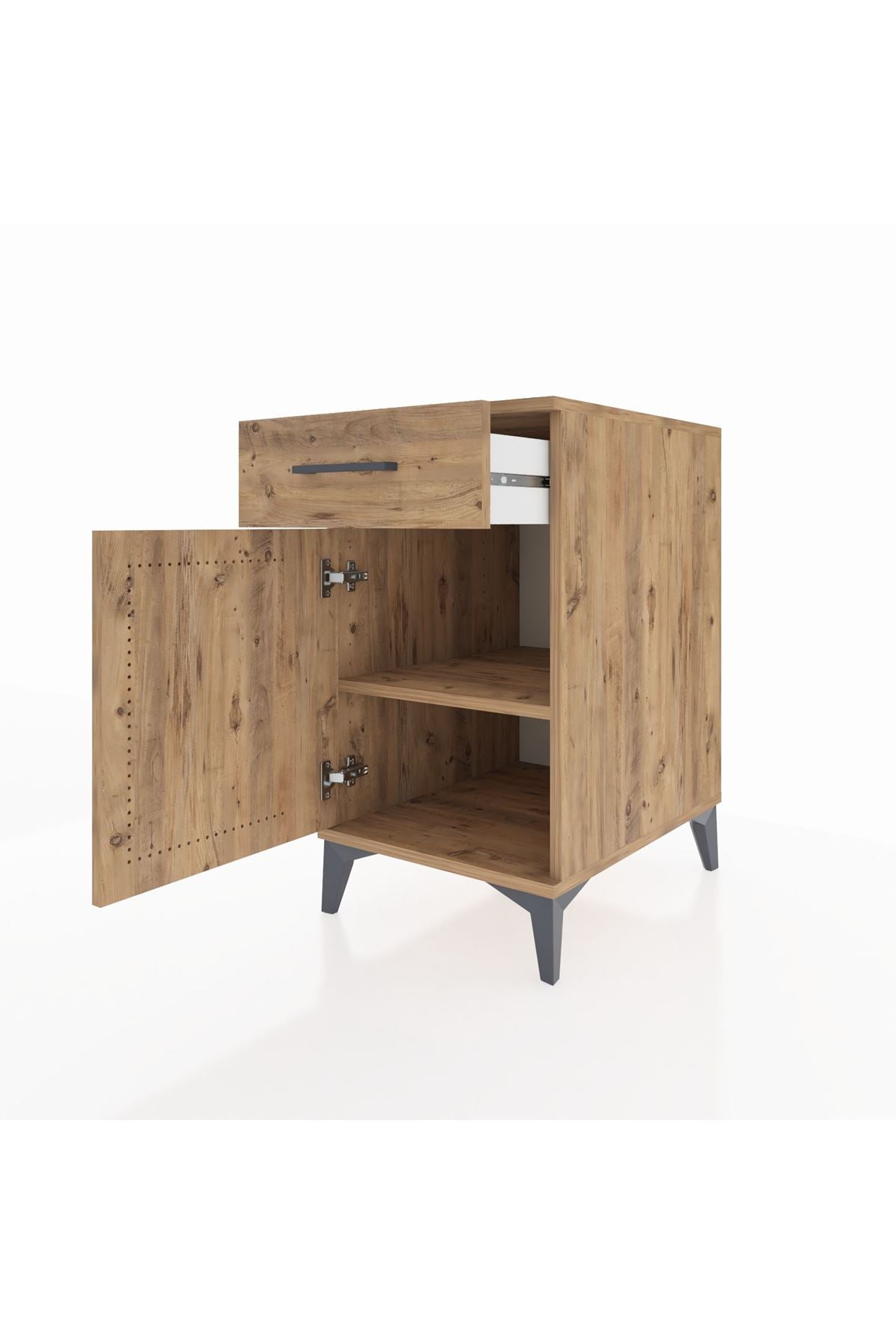 Kronos Komodin Tek Raflı Tek Çekmeceli Tek Kapaklı 44x59x80 Çam-Çam