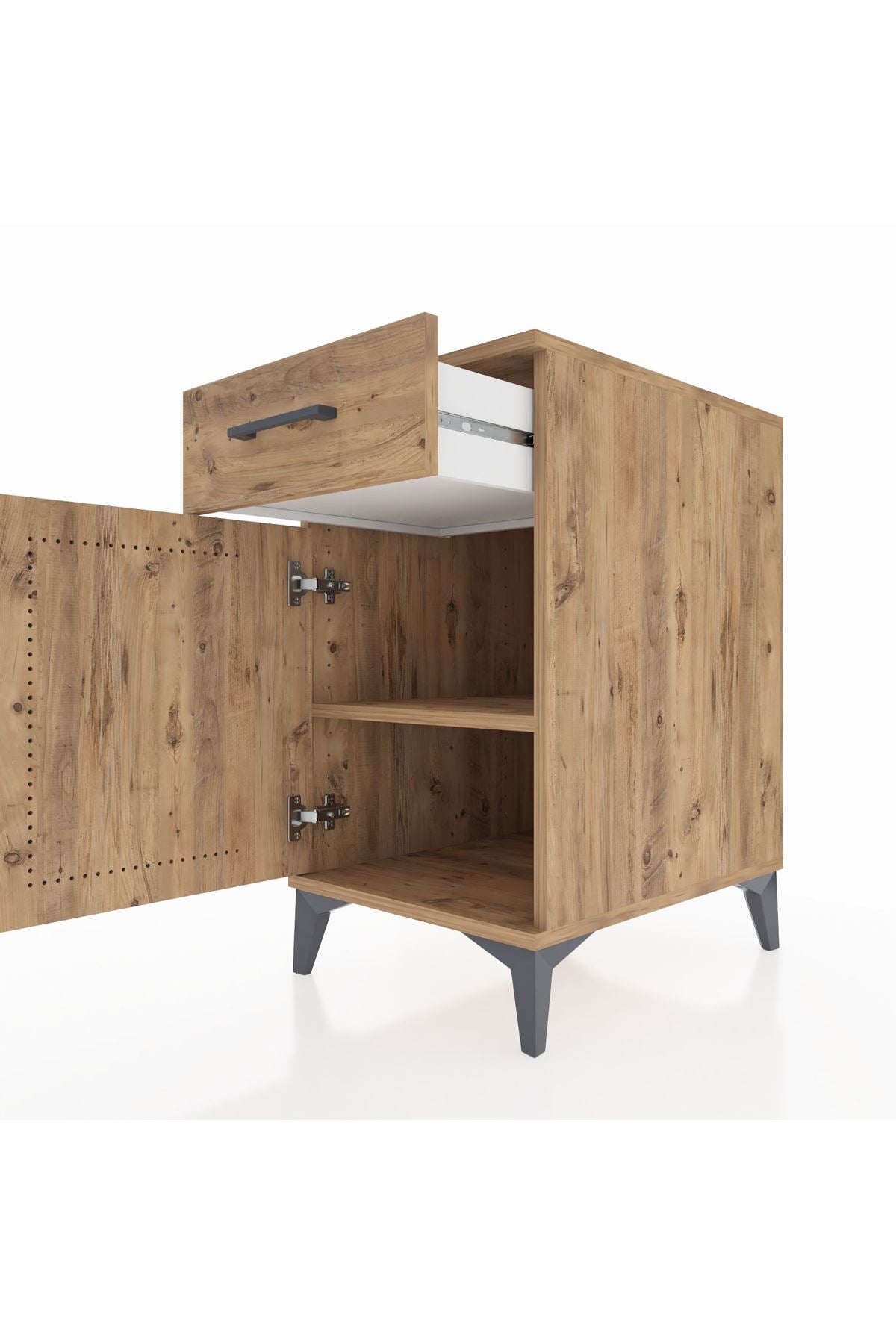 Kronos Komodin Tek Raflı Tek Çekmeceli Tek Kapaklı 44x59x80 Çam-Çam