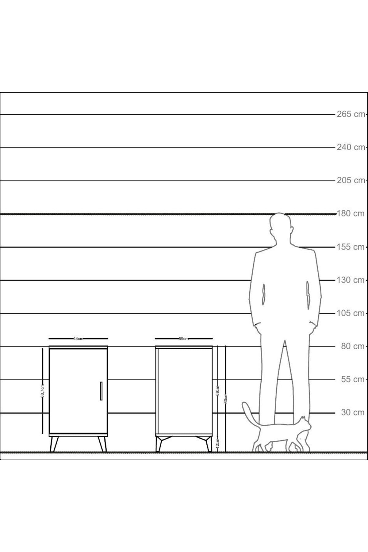 Kronos Komodin 2 Raflı Tek Kapaklı 44x59x80 Çam-Antrasit