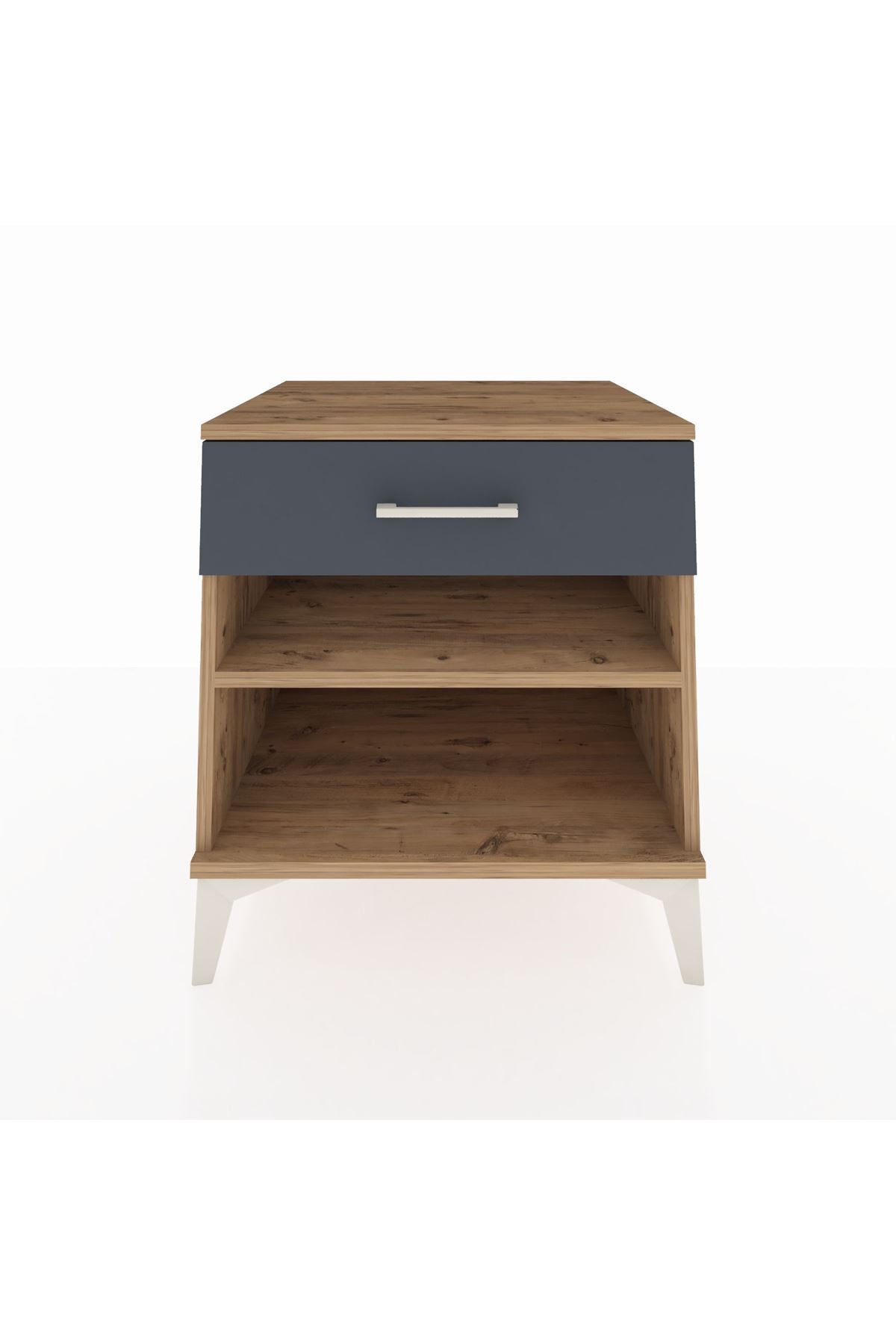 Kronos Komodin Tek Raflı Tek Çekmeceli 60x59x64 Çam-Antrasit