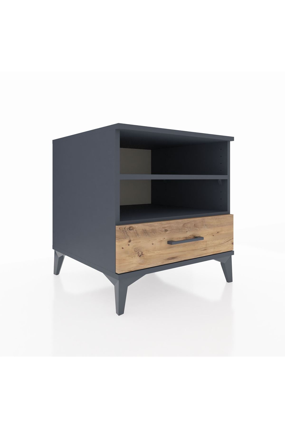 Kronos Komodin 2 Raflı Tek Çekmeceli 60x59x64 Antrasit-Çam