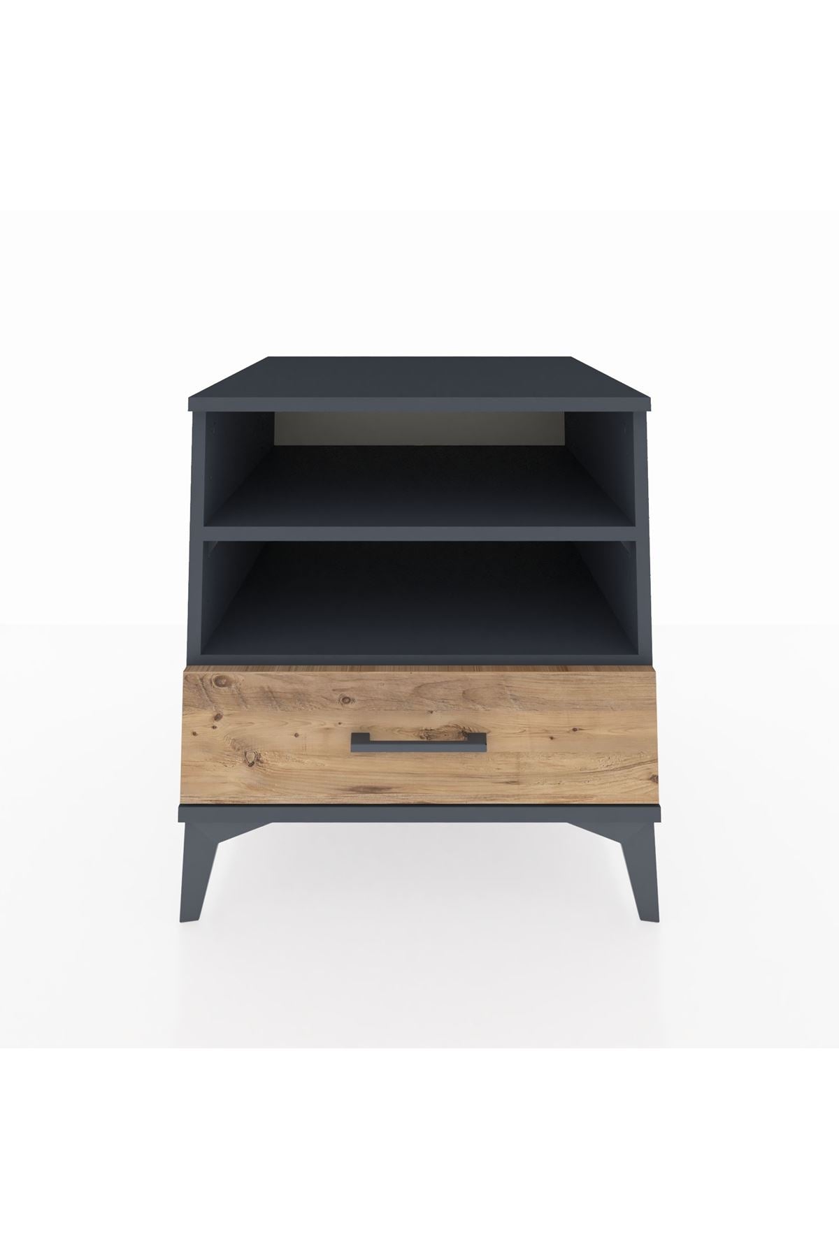 Kronos Komodin 2 Raflı Tek Çekmeceli 60x59x64 Antrasit-Çam