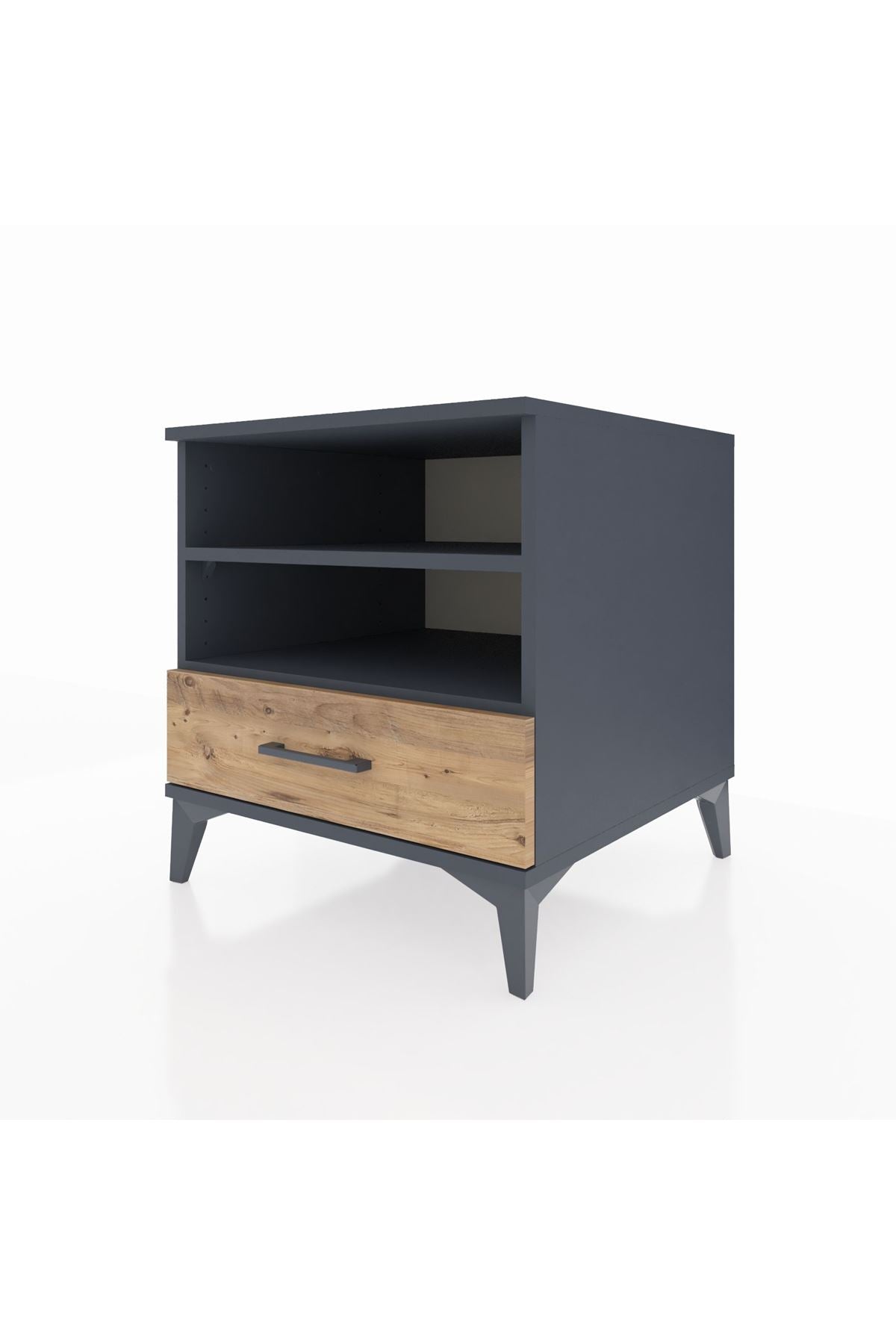 Kronos Komodin 2 Raflı Tek Çekmeceli 60x59x64 Antrasit-Çam