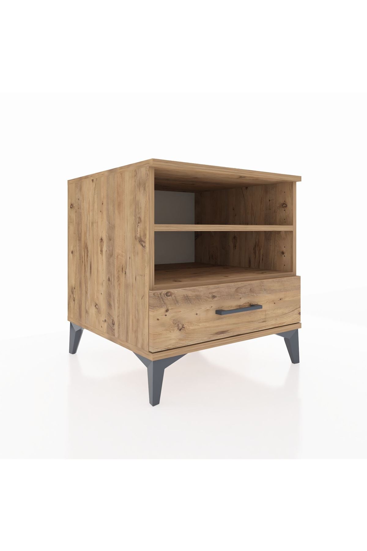 Kronos Komodin 2 Raflı Tek Çekmeceli 60x59x64 Çam-Çam