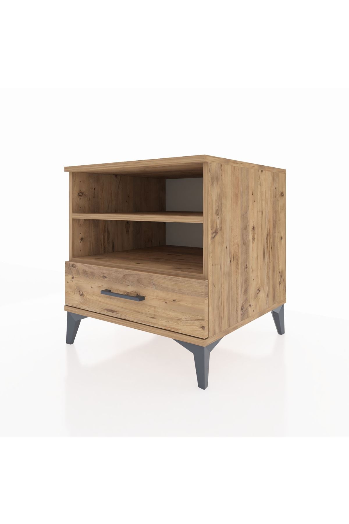 Kronos Komodin 2 Raflı Tek Çekmeceli 60x59x64 Çam-Çam