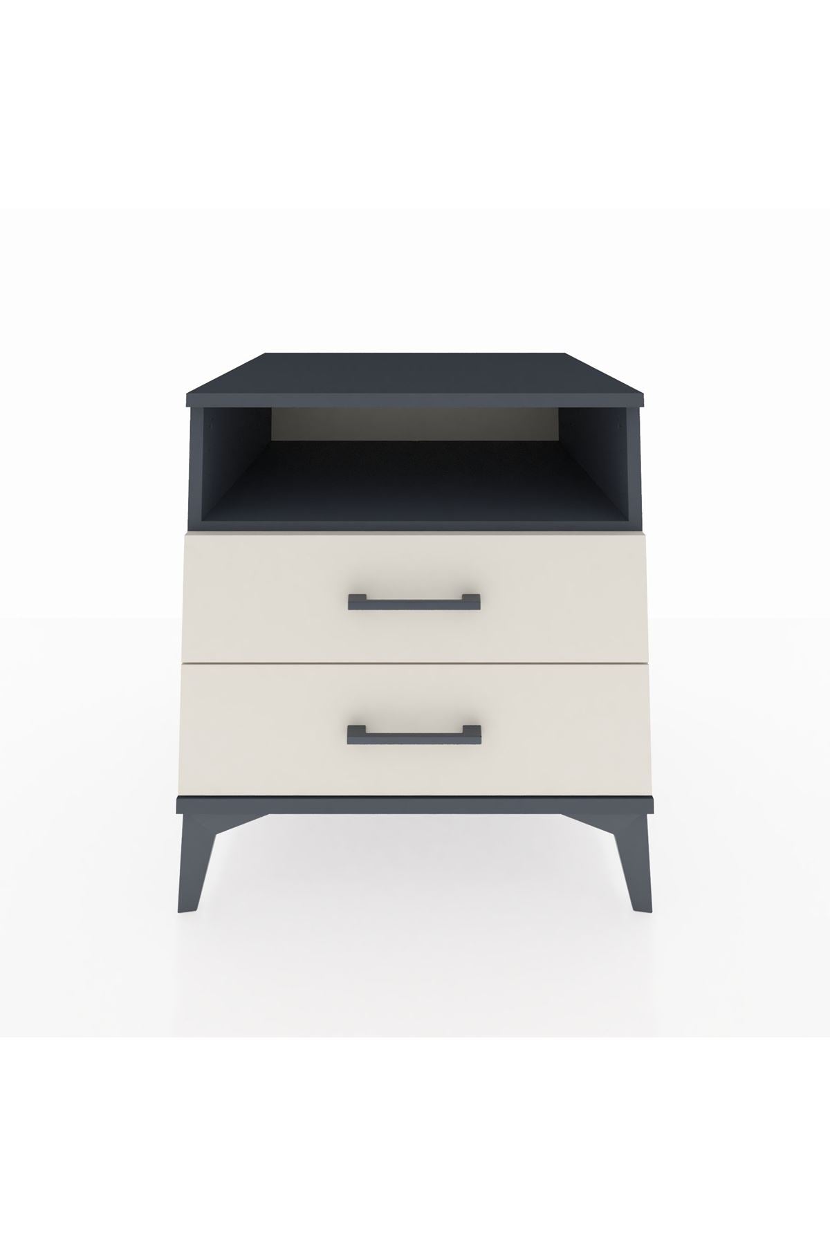 Kronos Komodin Tek Raflı 2 Çekmeceli 60x59x64 Antrasit-Aytaşı