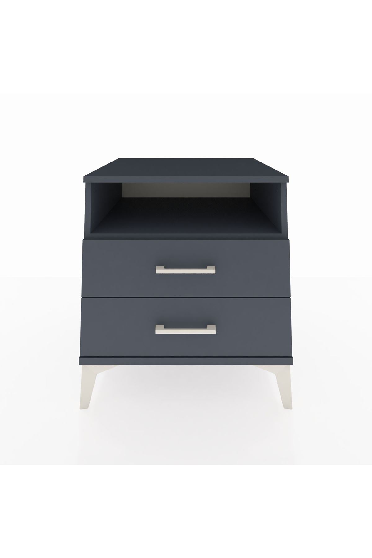 Kronos Komodin Tek Raflı 2 Çekmeceli 60x59x64 Antrasit-Antrasit