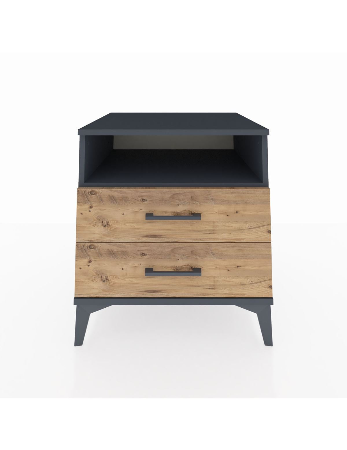 Kronos Komodin Tek Raflı 2 Çekmeceli 60x59x64 Antrasit-Çam